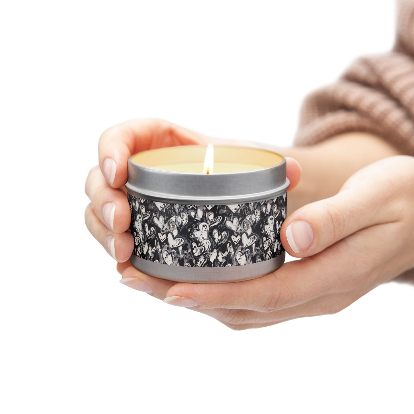 Black and White Painted Hearts - Scented Tin Candle