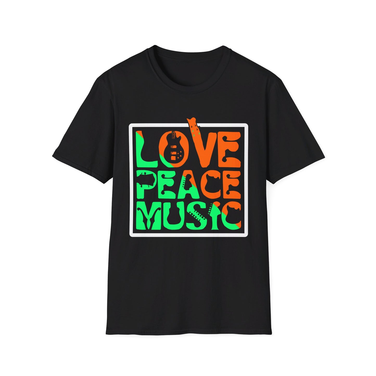 Love, Peace, Music - Unisex Softstyle T-Shirt