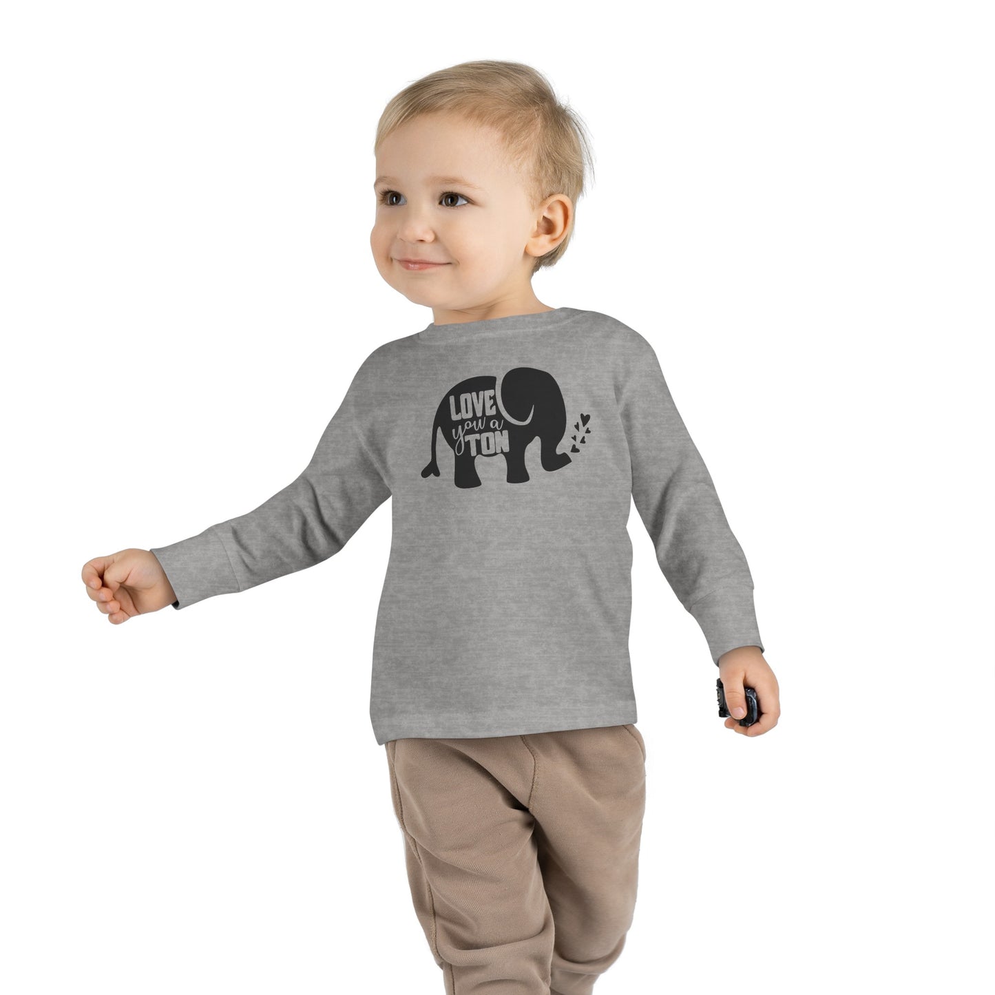 Love You a Ton - Cute Elephant - Hearts - Toddler Long Sleeve Tee
