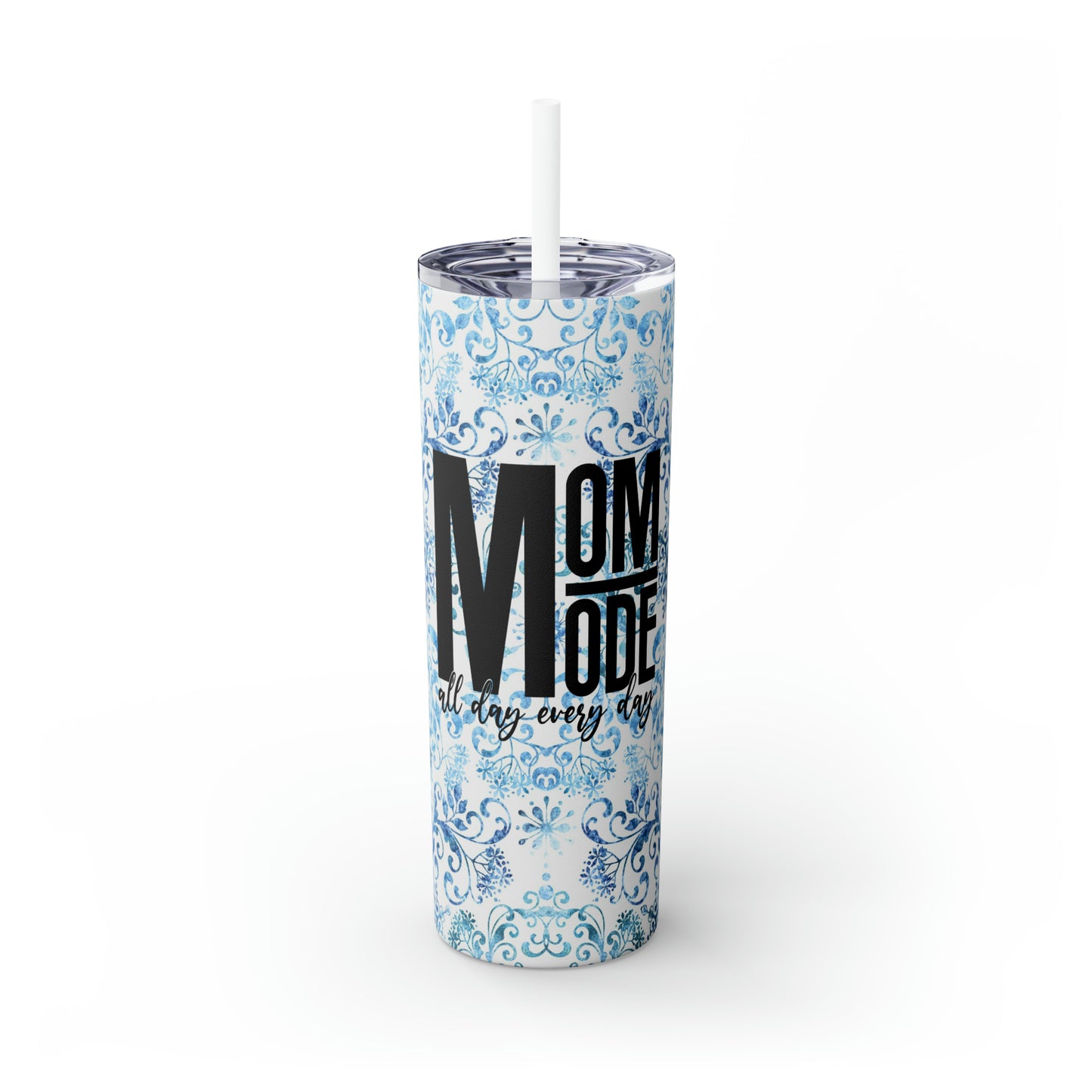 Beautiful Blue and White Winter 11 - Skinny Tumbler with Straw, 20oz - Stainless Steel