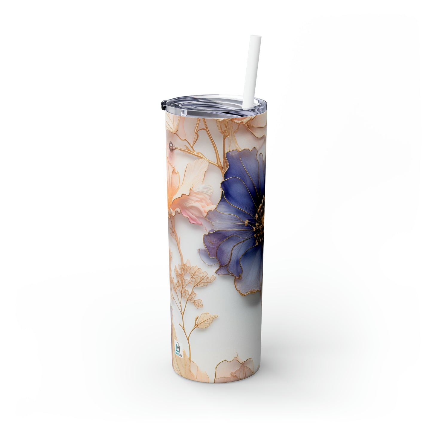 Beautiful Purple Flowers Watercolor 12 - Skinny Tumbler with Straw, 20oz - Stainless Steel
