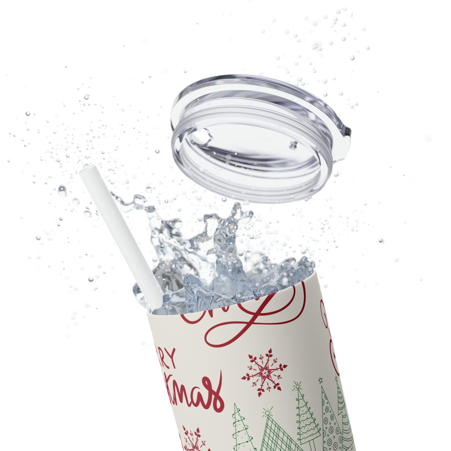 Amazing Merry Christmas Hand Drawn - Skinny Tumbler with Straw, 20oz - Stainless Steel