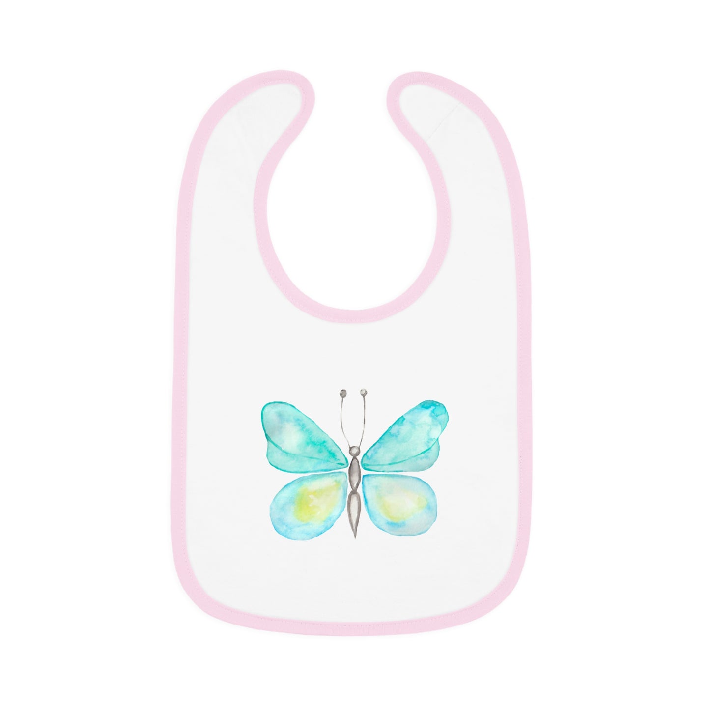 Watercolor Butterfly - Blue and Yellow - Baby Contrast Trim Jersey Bib