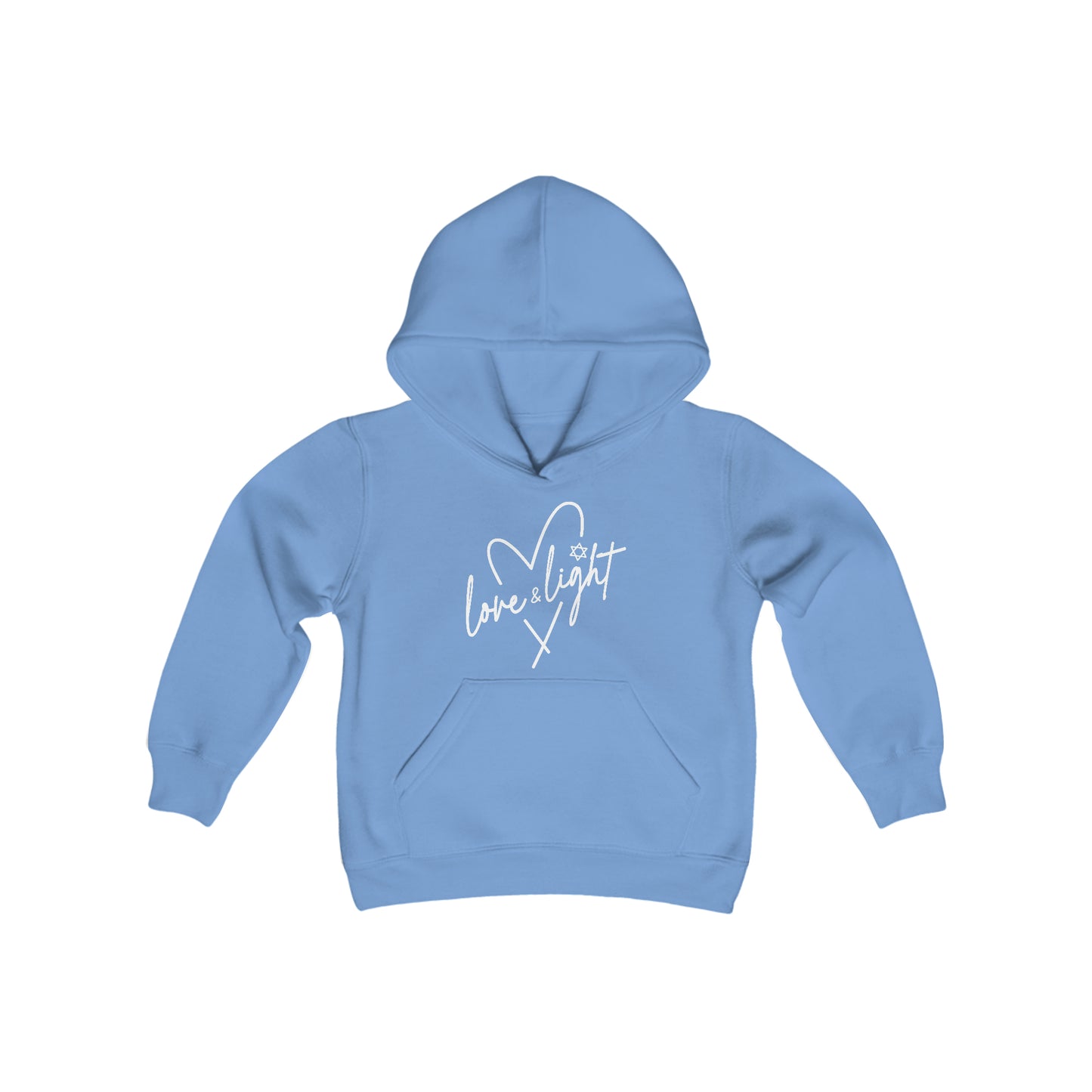 Hanukkah Saying - Love and Light - Star of David - Heart - Fun Hanukkah Tshirt - Celebrate Hanukkah - Youth Heavy Blend Hooded Sweatshirt