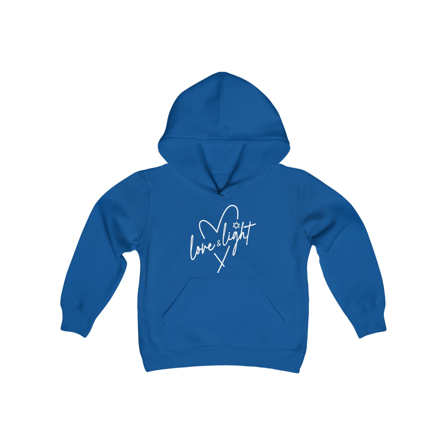 Hanukkah Saying - Love and Light - Star of David - Heart - Fun Hanukkah Tshirt - Celebrate Hanukkah - Youth Heavy Blend Hooded Sweatshirt