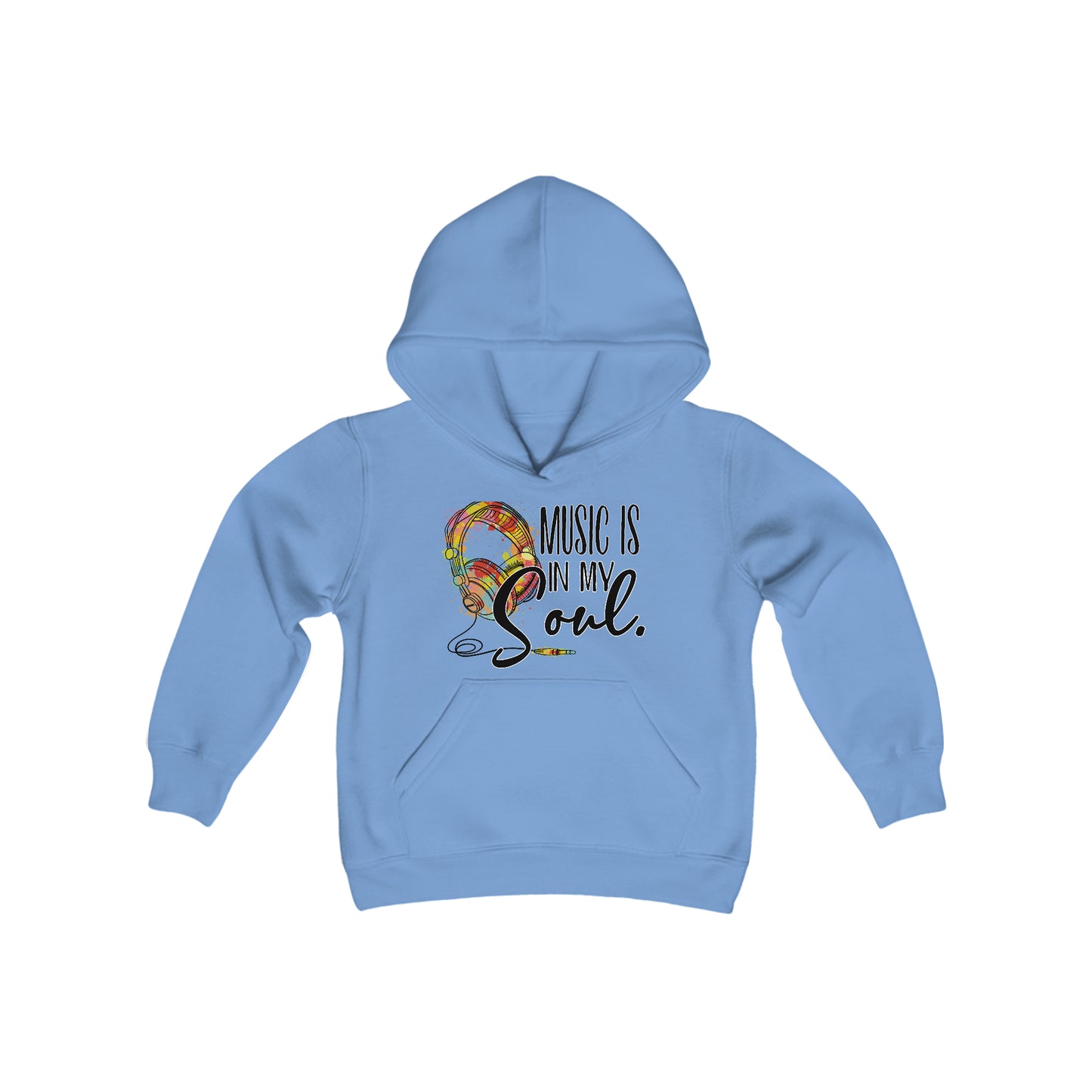 Music is in My Soul - Music Lovers - Headphones - Old School - Youth Heavy Blend Hooded Sweatshirt