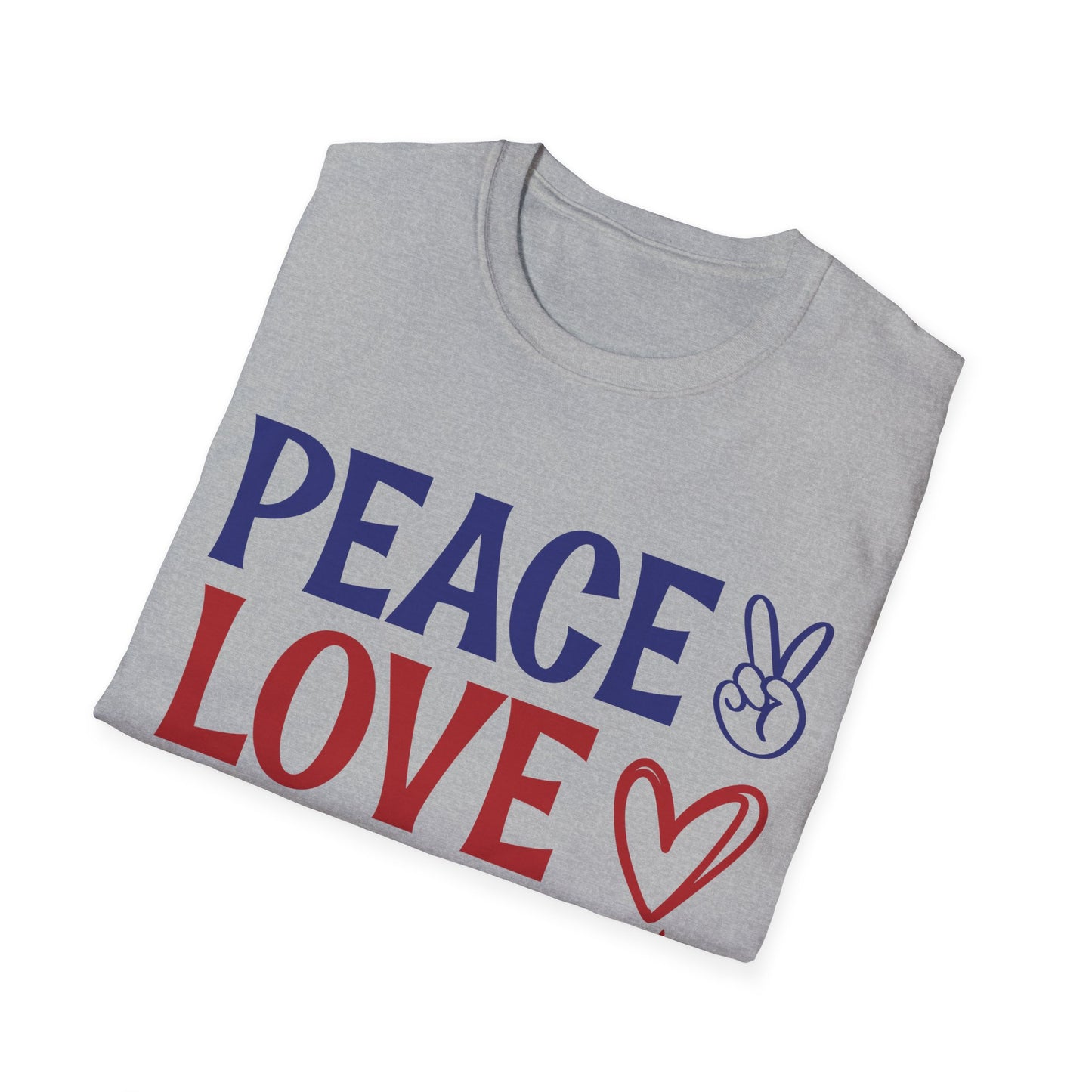 Peace - Love - America - American Flag - Peace Sign - Heart - Sunflower - 4th of July - Independence Day - Unisex Softstyle T-Shirt
