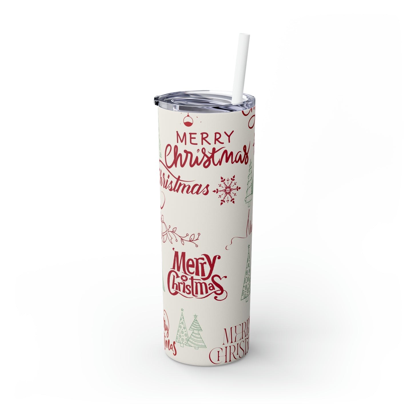 Amazing Merry Christmas Hand Drawn - Skinny Tumbler with Straw, 20oz - Stainless Steel