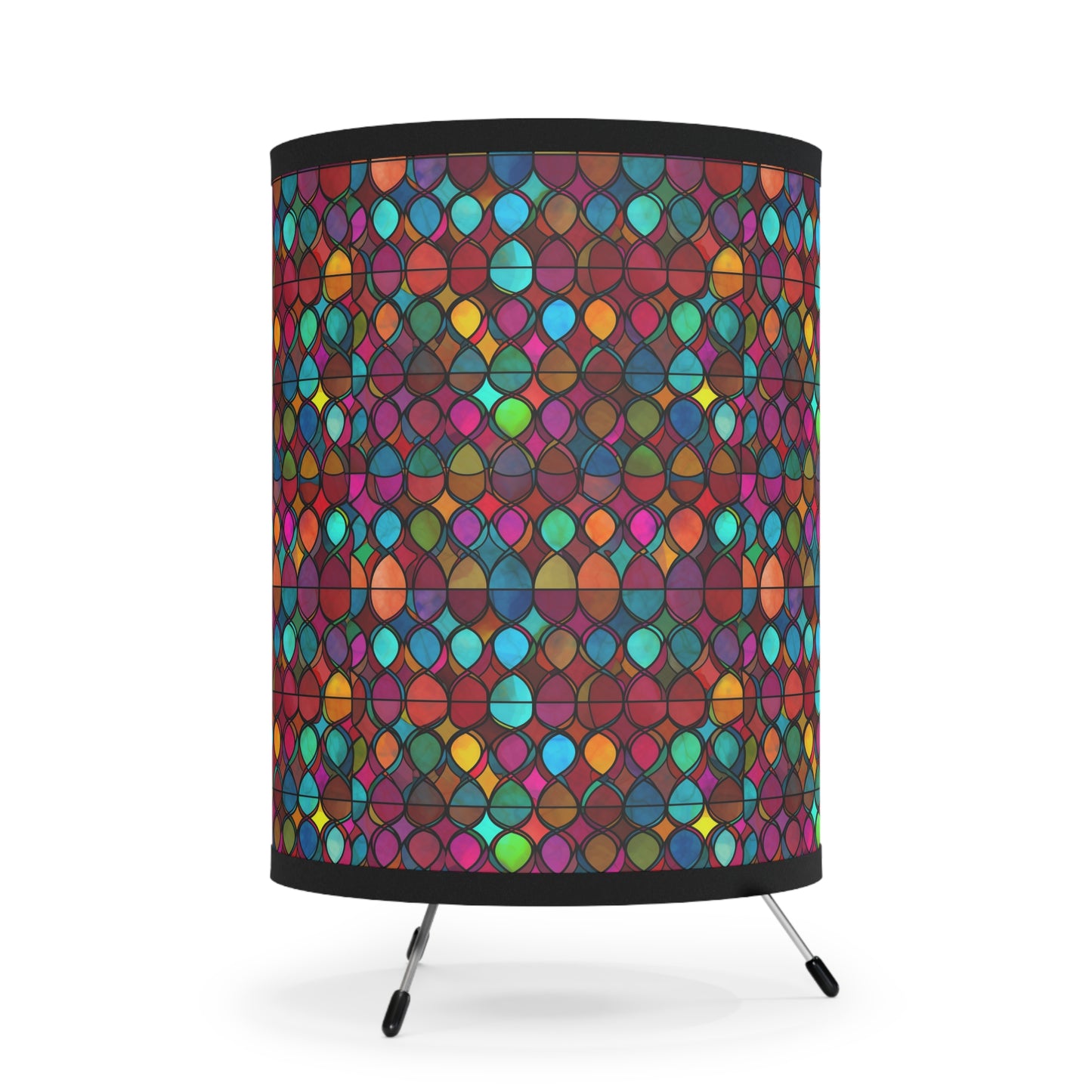 Stained Glass Mosaic Print - Tripod Lamp with High-Res Printed Shade, US\CA plug