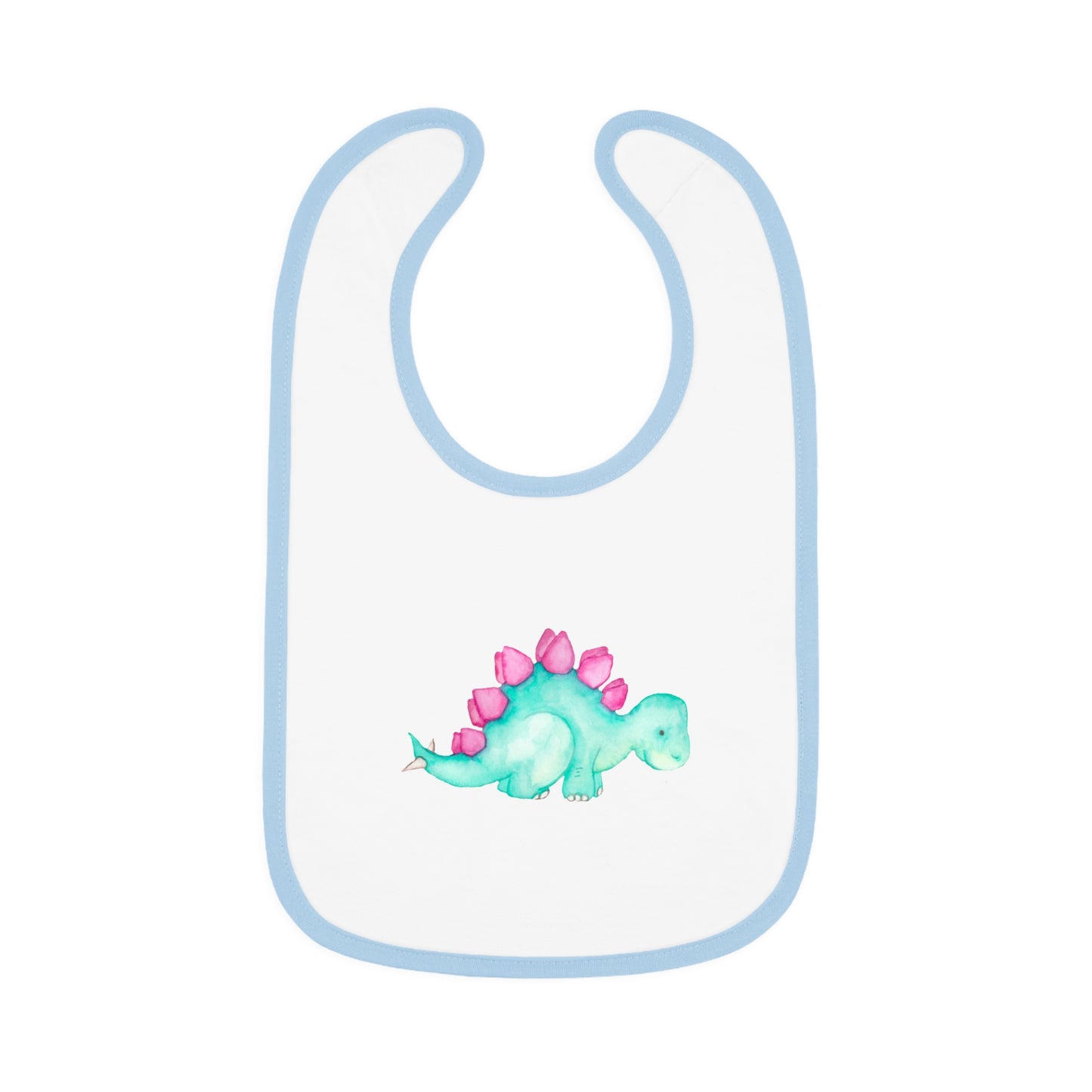 Watercolor Stegosaurus - Baby Contrast Trim Jersey Bib