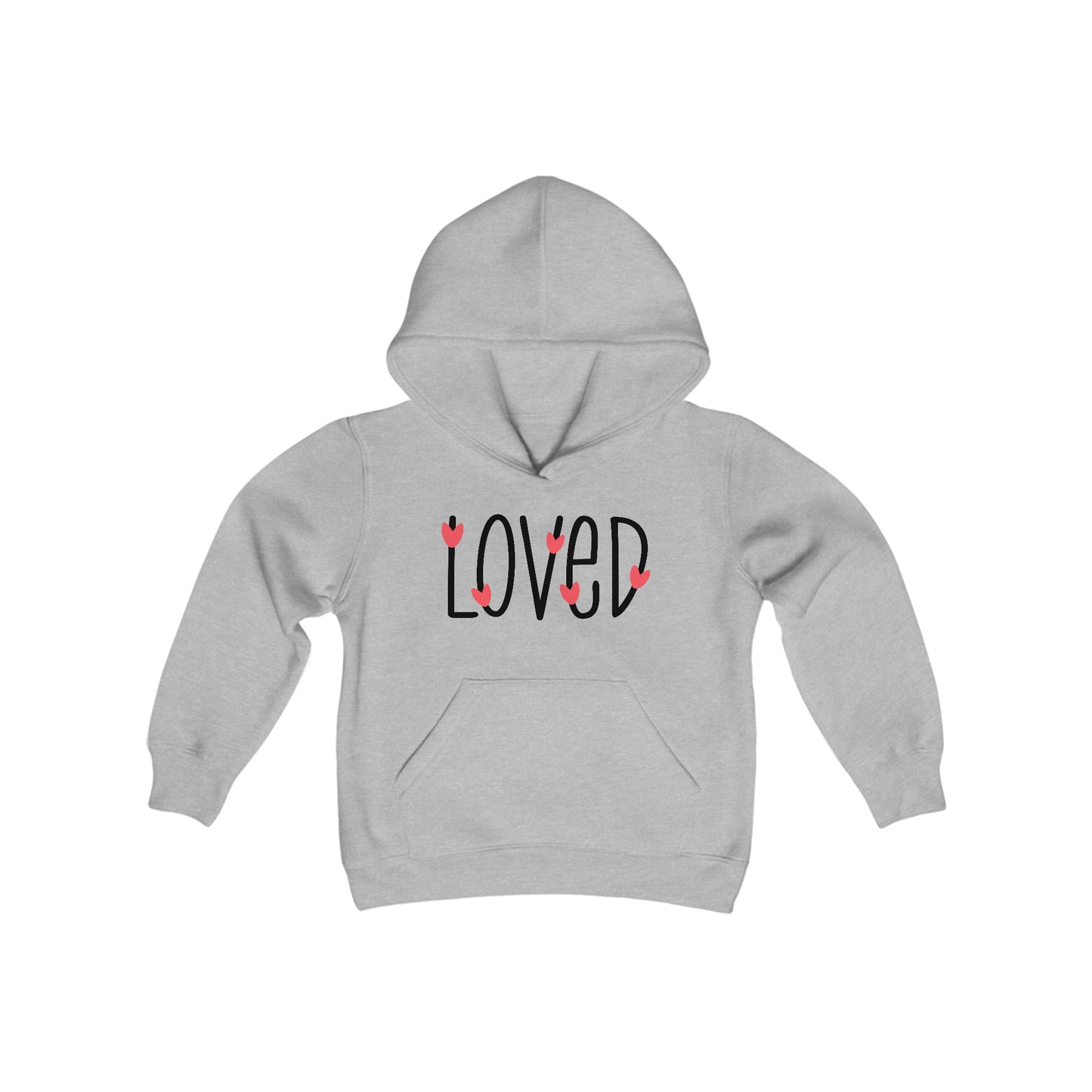 LOVED with Pink Hearts - Youth Heavy Blend Hooded Sweatshirt