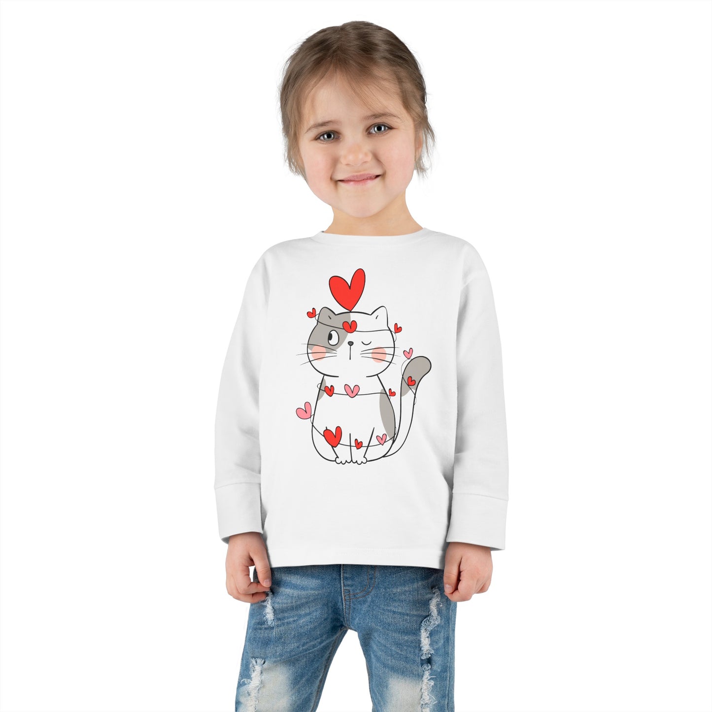 Cute Cat - String of Hearts - Toddler Long Sleeve Tee