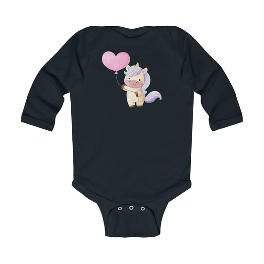 Cutest Unicorn - Holding Heart Balloon - Infant Long Sleeve Bodysuit