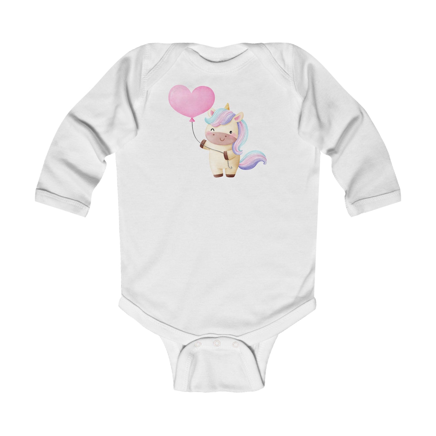 Cutest Unicorn - Holding Heart Balloon - Infant Long Sleeve Bodysuit