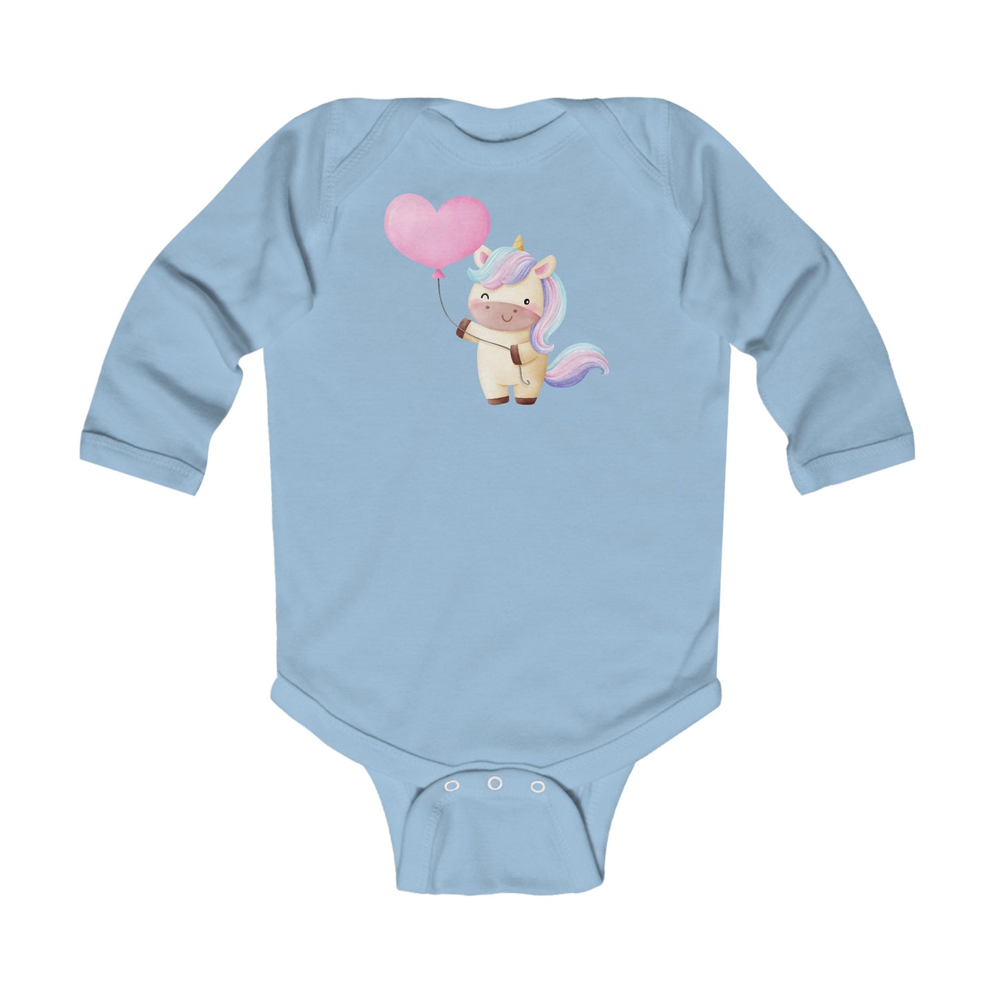 Cutest Unicorn - Holding Heart Balloon - Infant Long Sleeve Bodysuit