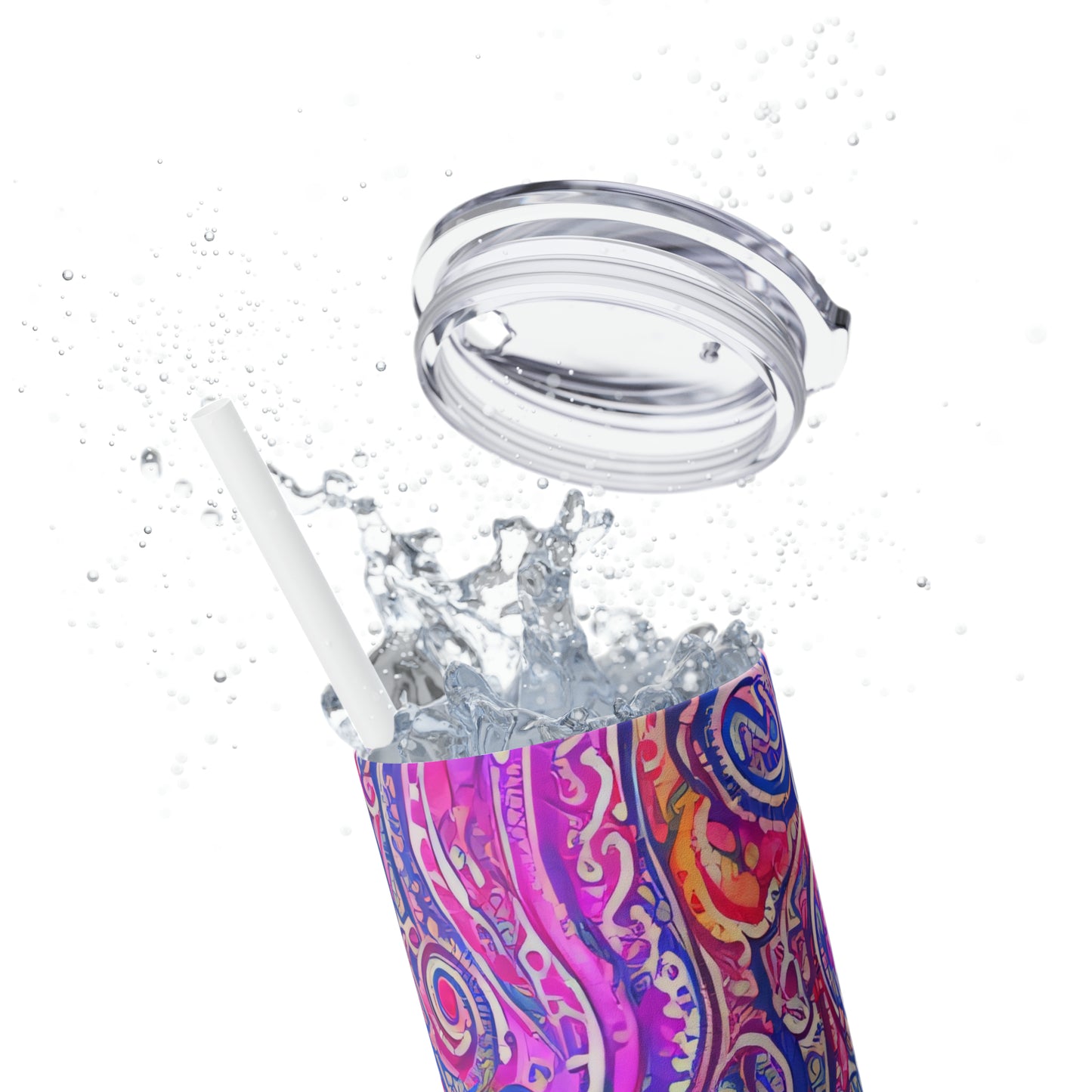 Amazing - Multicolored Watercolor Paisley 1 - Skinny Tumbler with Straw, 20oz - Stainless Steel