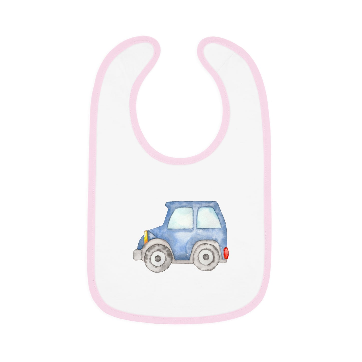 Watercolor Blue Car - Baby Contrast Trim Jersey Bib