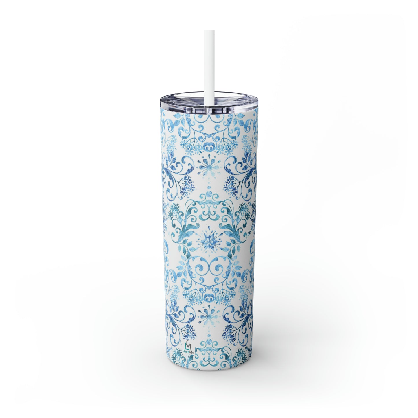 Beautiful Blue and White Winter 11 - Skinny Tumbler with Straw, 20oz - Stainless Steel