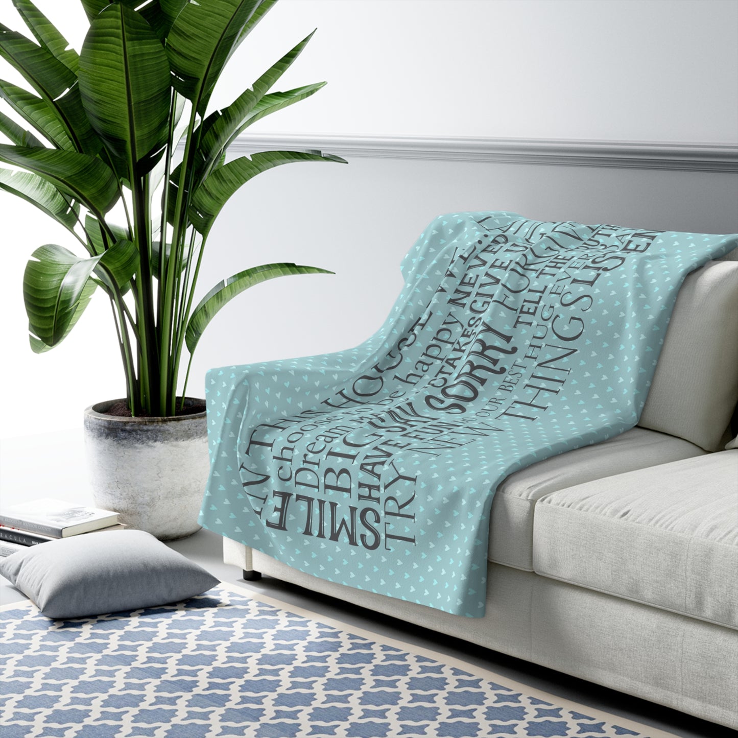 Beautiful, Cozy, Soft - Amazing - Teal Paris Hearts 2 - In This House We... - Inspirational Quote - Sherpa Fleece Blanket