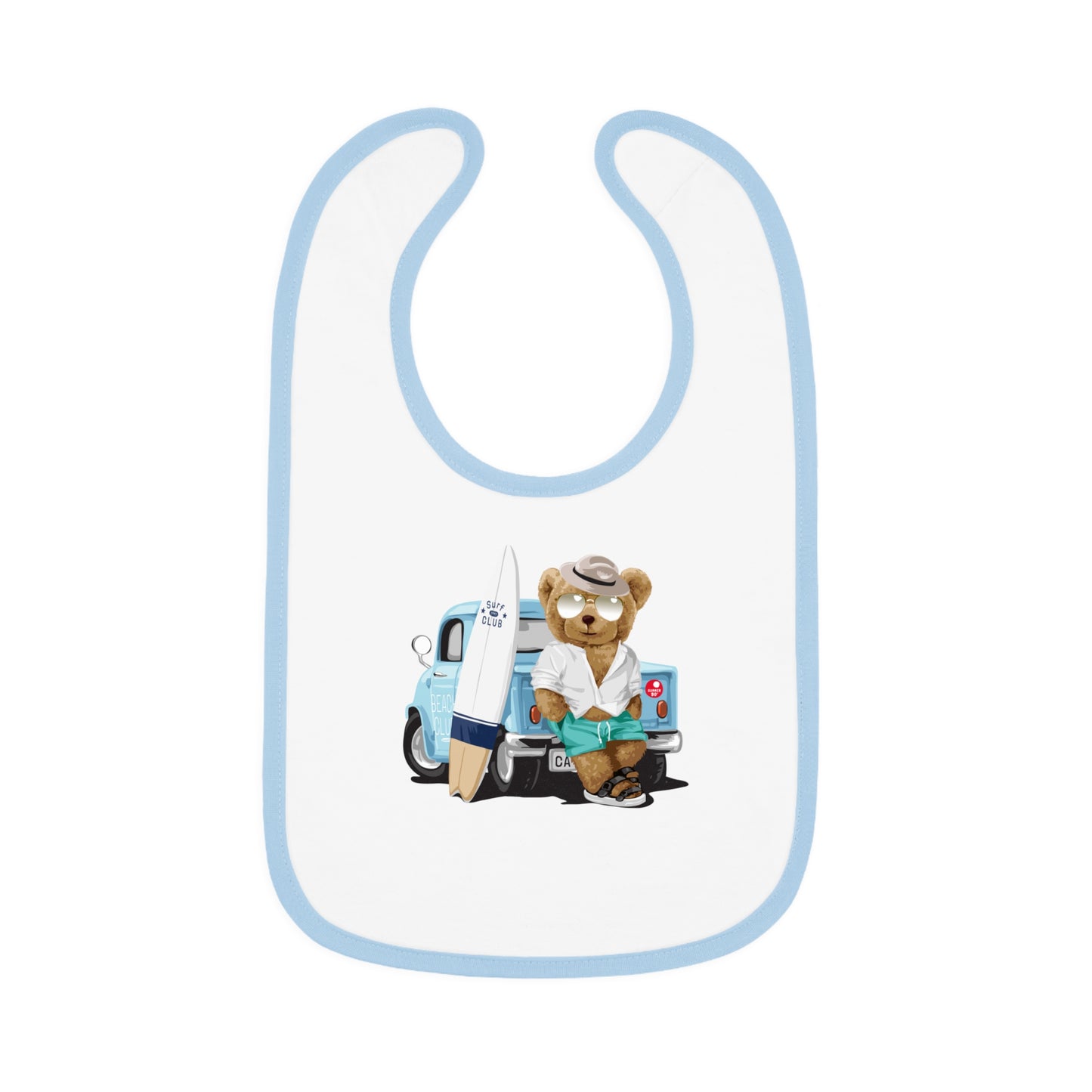 Surf Bear - Baby Contrast Trim Jersey Bib