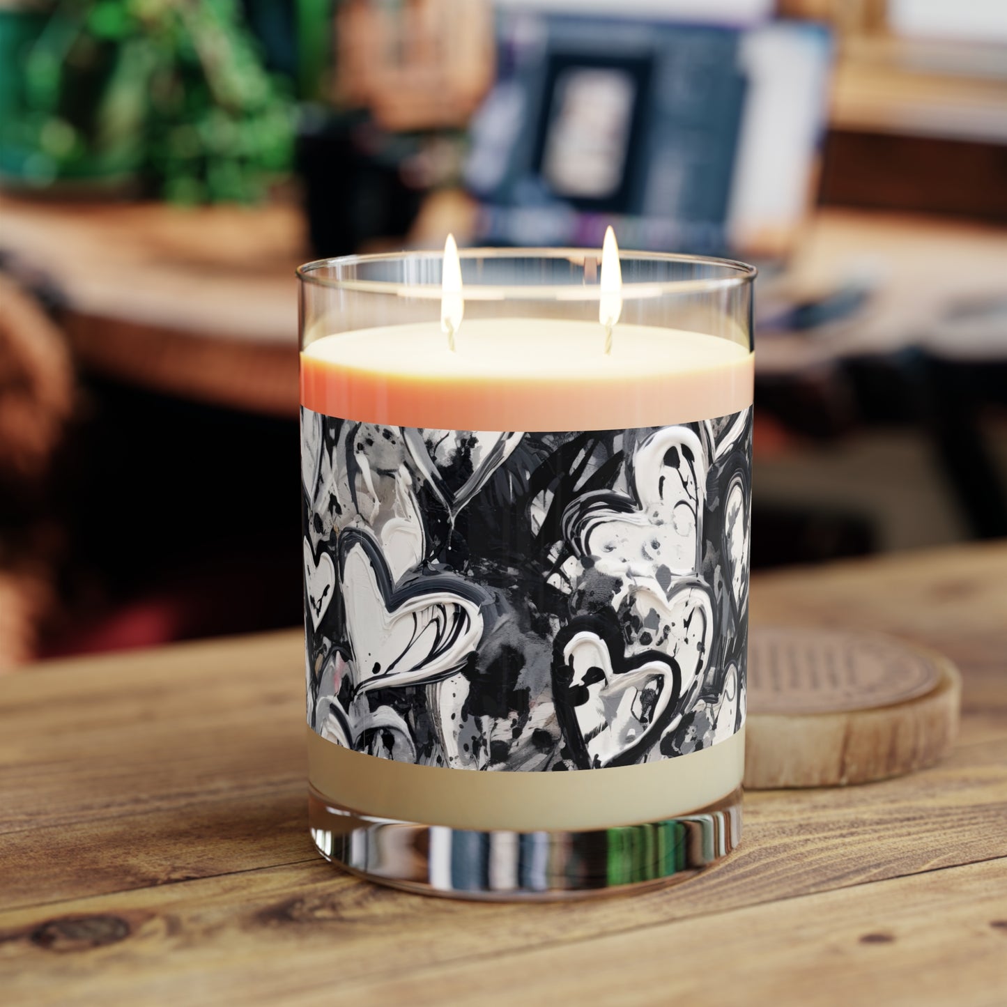 Black and White Painted Hearts - Scented Candle - 11oz
