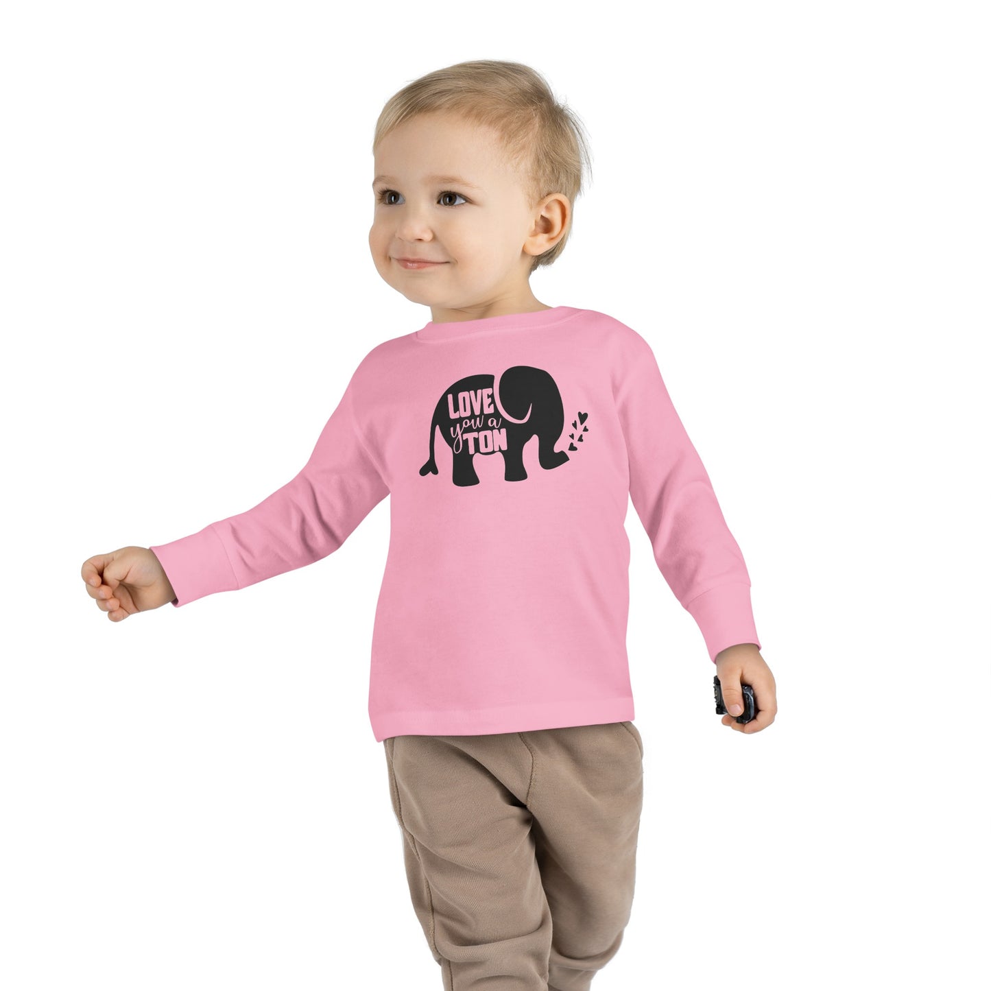 Love You a Ton - Cute Elephant - Hearts - Toddler Long Sleeve Tee