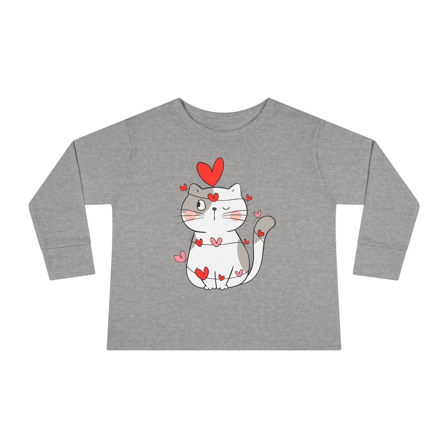 Cute Cat - String of Hearts - Toddler Long Sleeve Tee