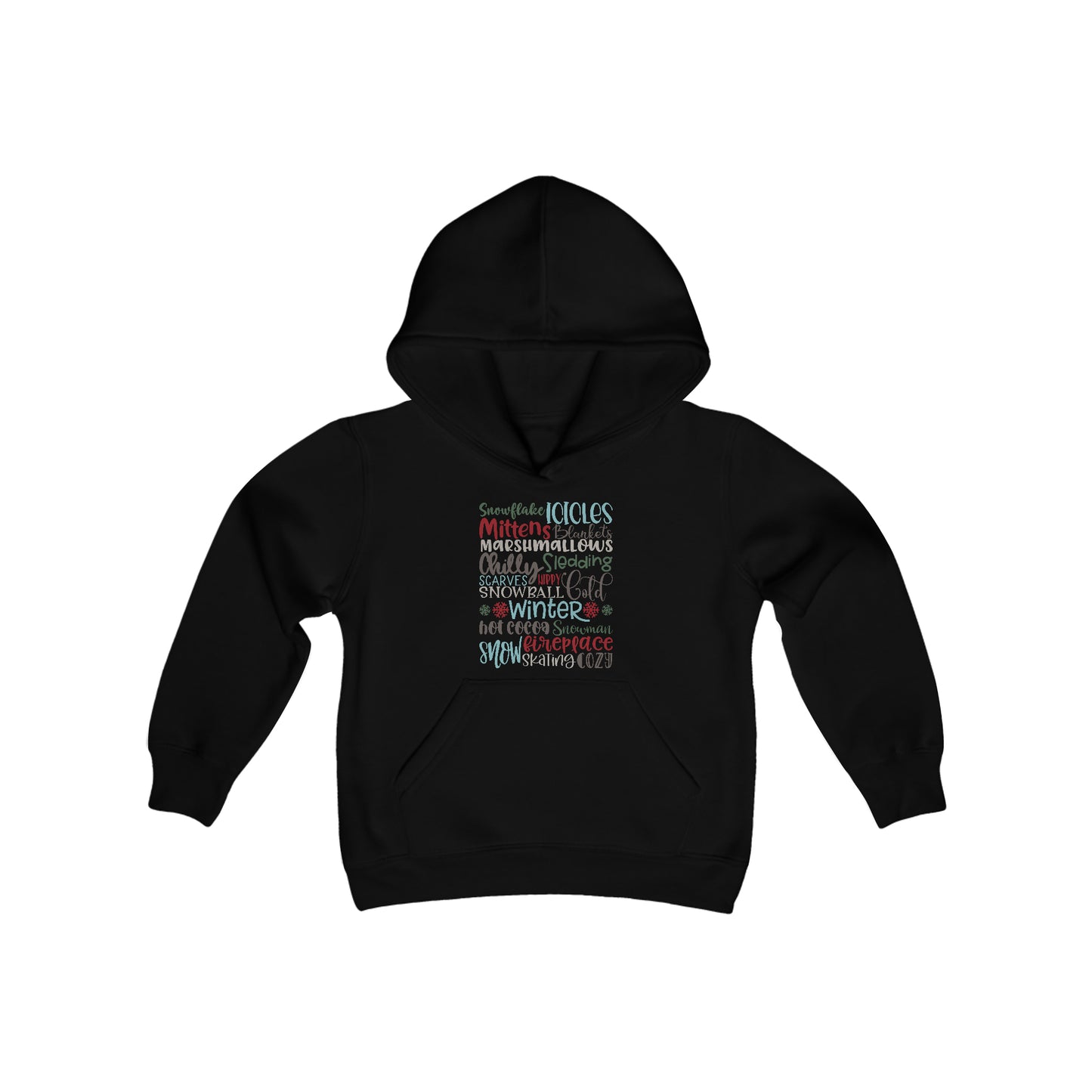 Winter Words Subway - Fun Winter - Cute Winter Words - Youth Heavy Blend Hooded Sweatshirt