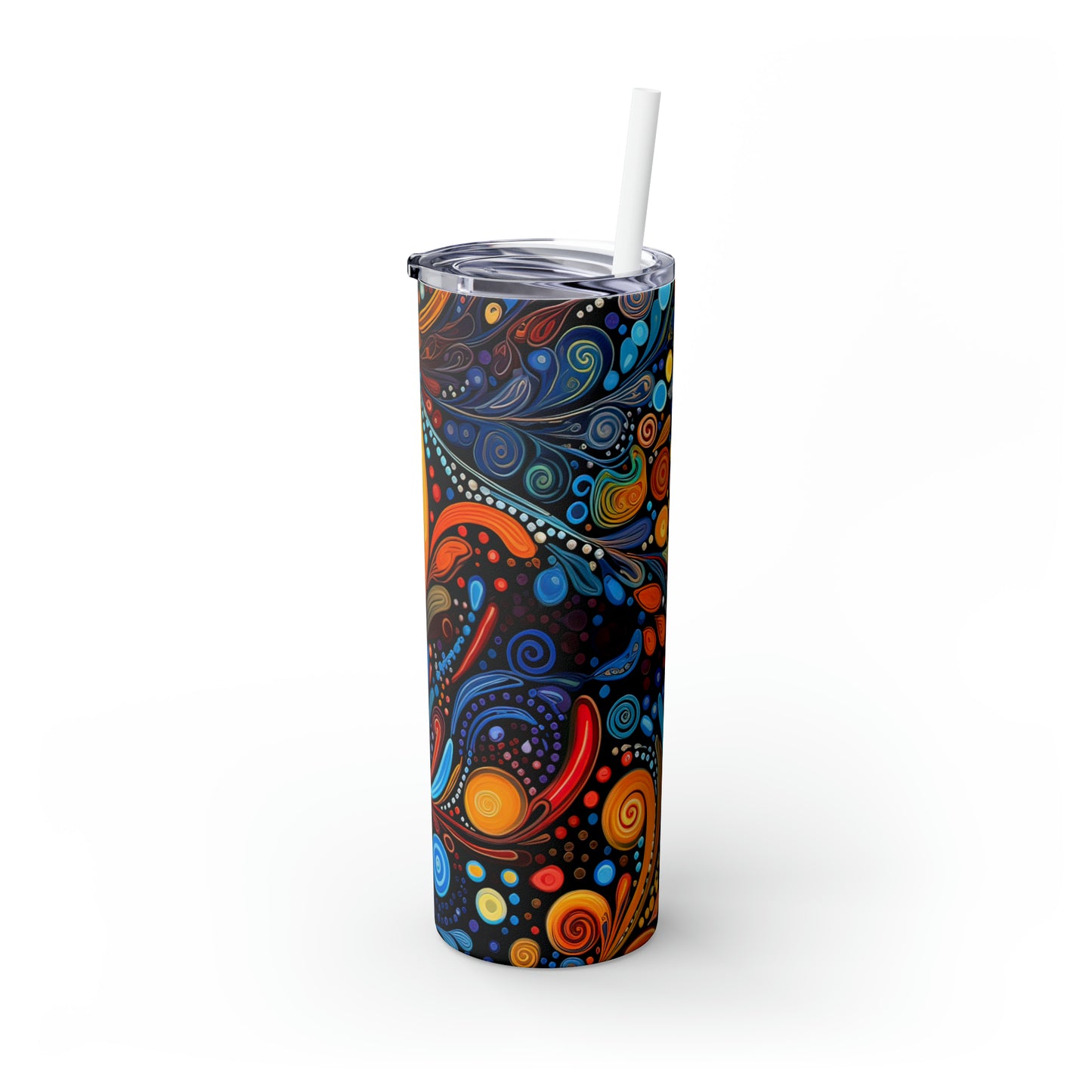 Colorful Psychedelic Swirls 1.4 - Skinny Tumbler with Straw, 20oz - Stainless Steel