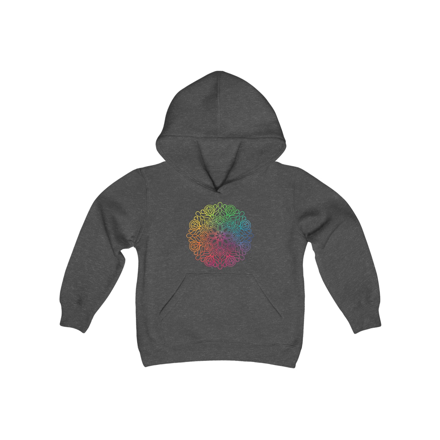 Rainbow Mandala Outline - Youth Heavy Blend Hooded Sweatshirt