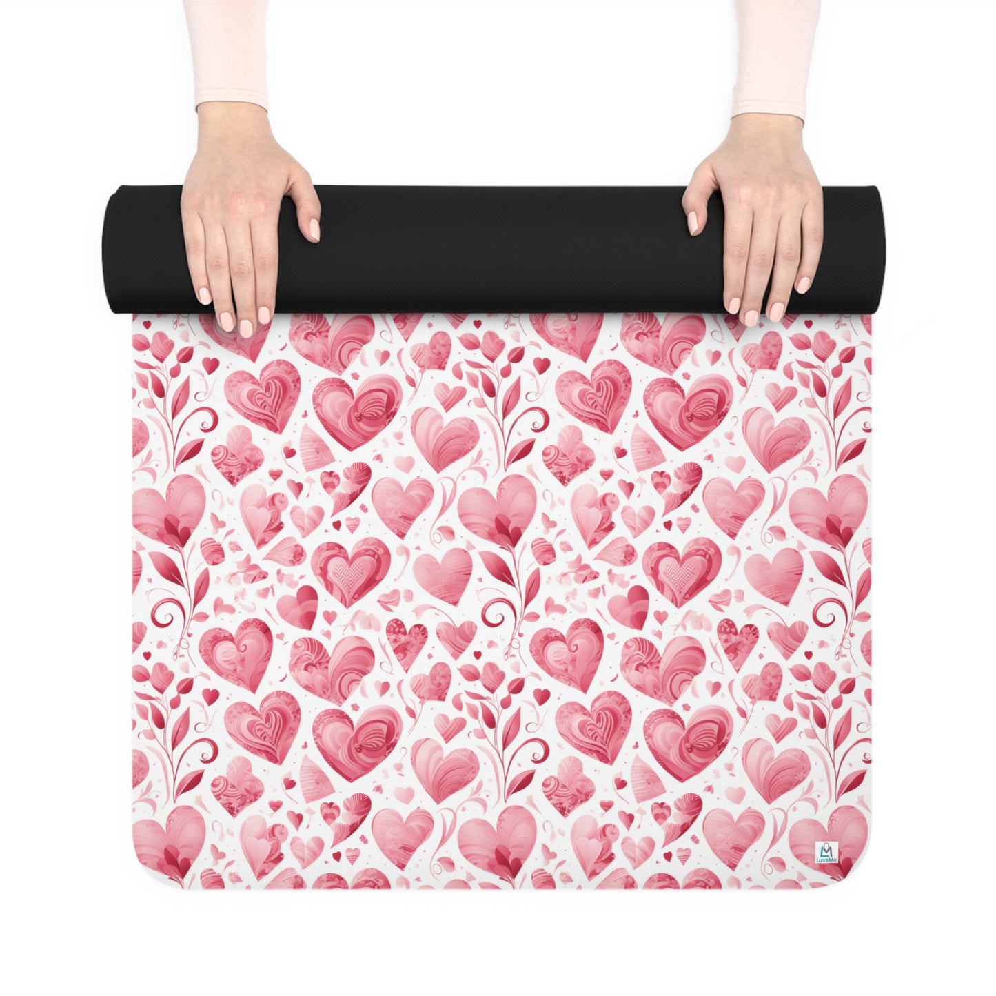 Love Hearts - Pink - Heart Flowers - Rubber Yoga Mat