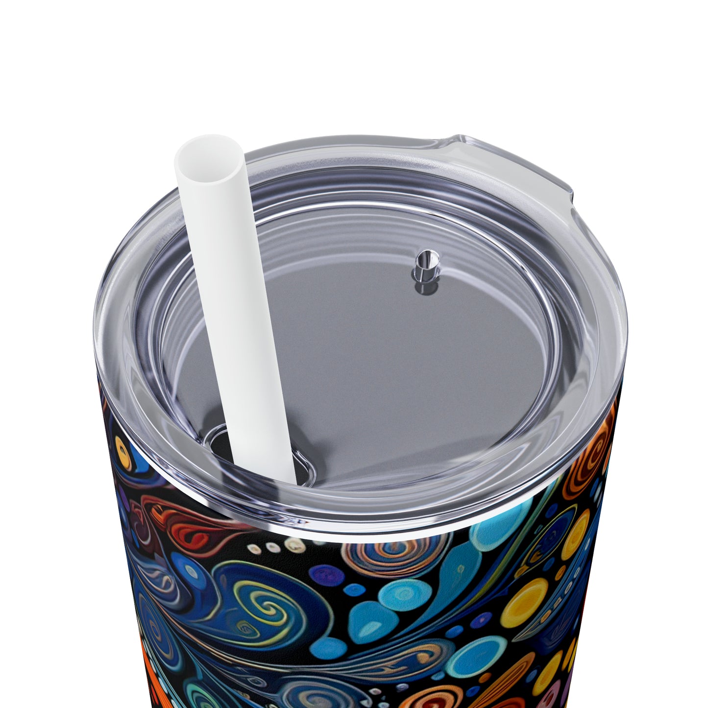 Colorful Psychedelic Swirls 1.4 - Skinny Tumbler with Straw, 20oz - Stainless Steel