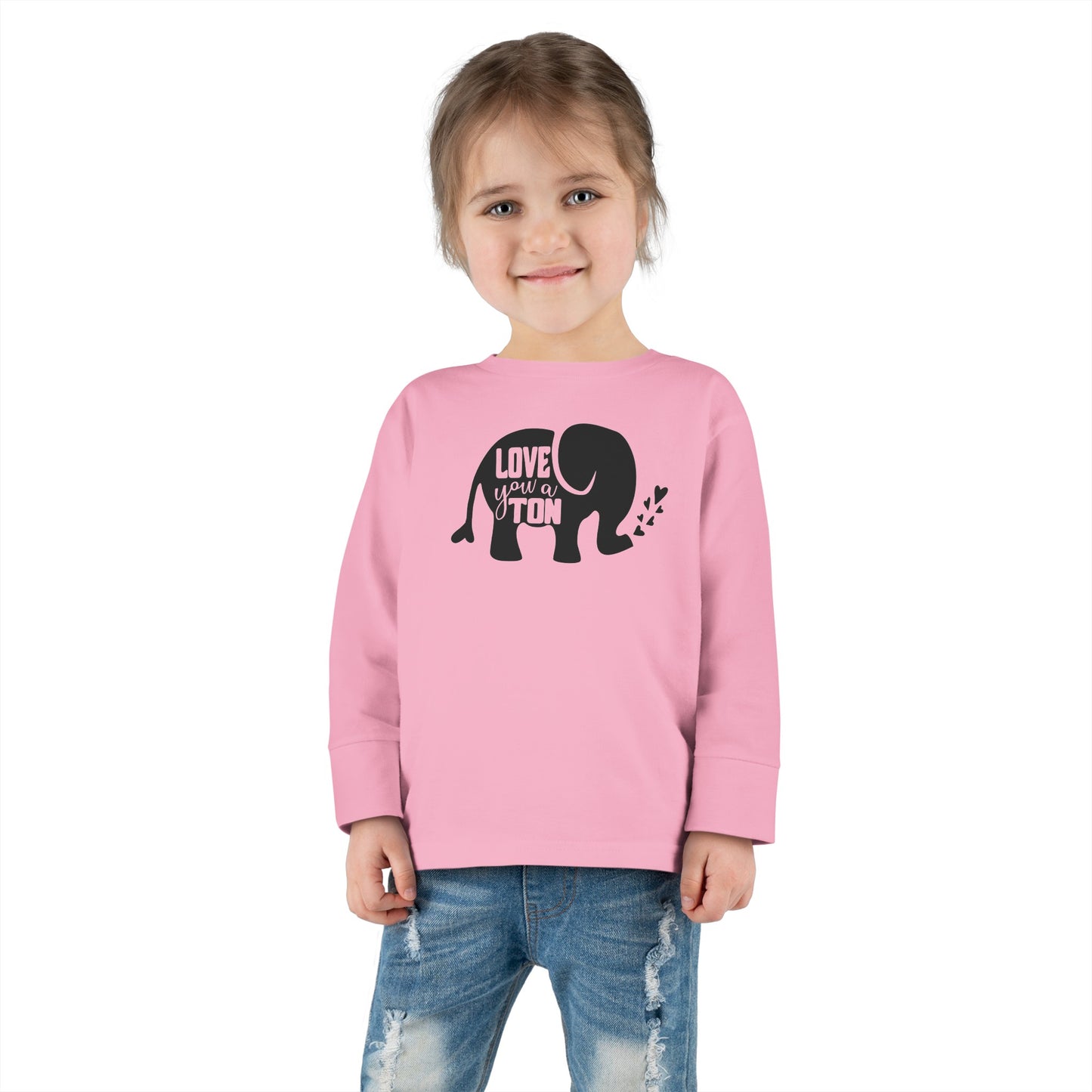 Love You a Ton - Cute Elephant - Hearts - Toddler Long Sleeve Tee