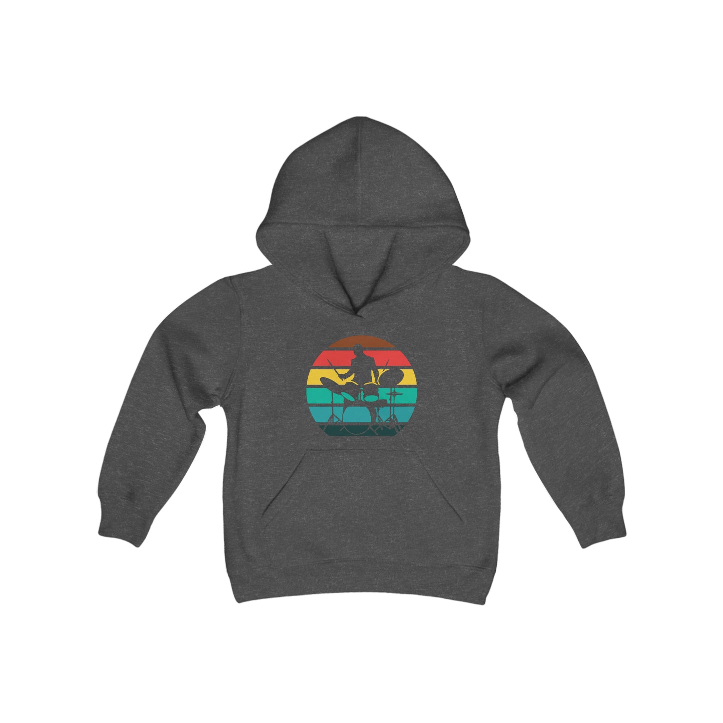 Drummer Silhouette - Retro Circle Stripes - Youth Heavy Blend Hooded Sweatshirt