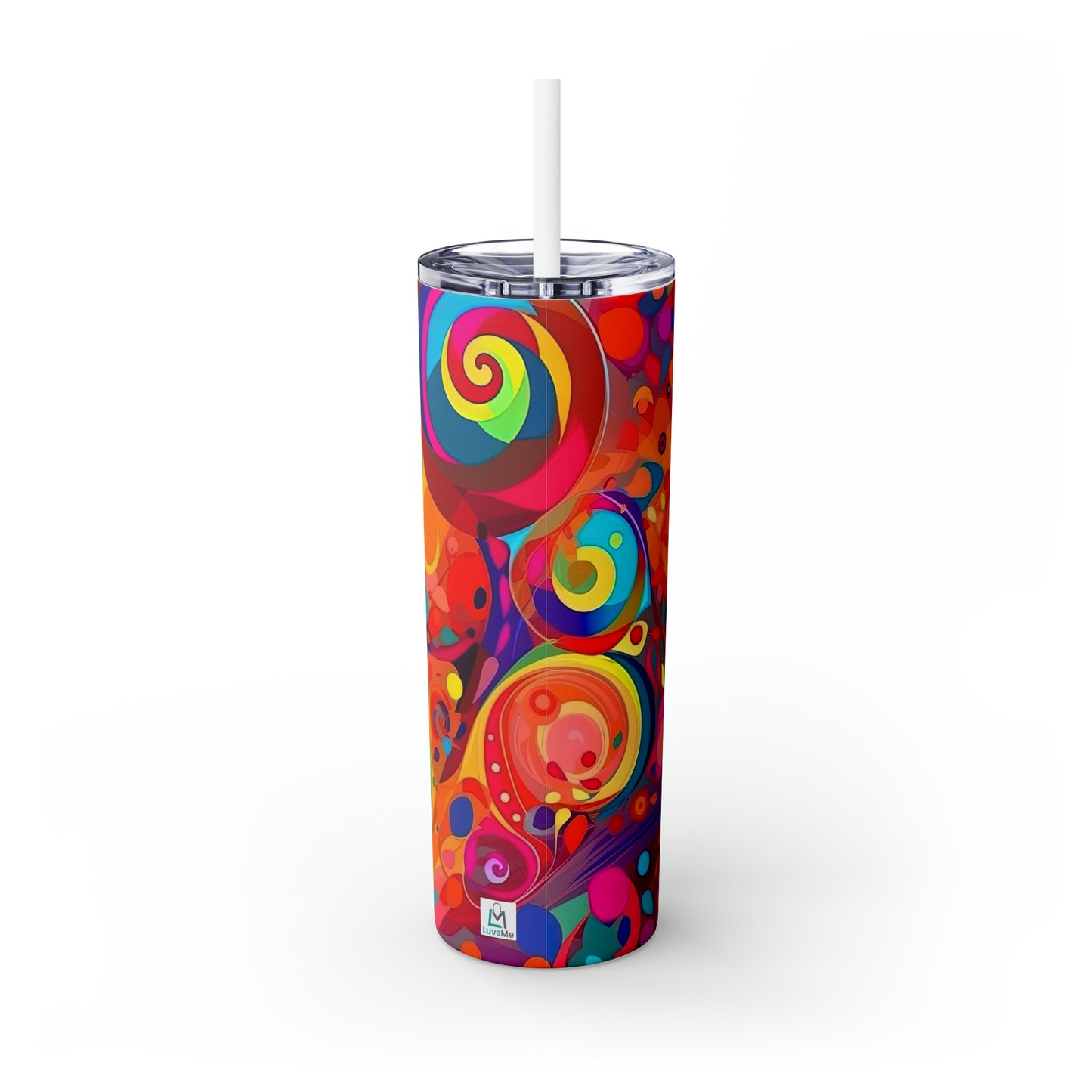 Vibrant Multicolor Abstract 9 - Skinny Tumbler with Straw, 20oz - Stainless Steel