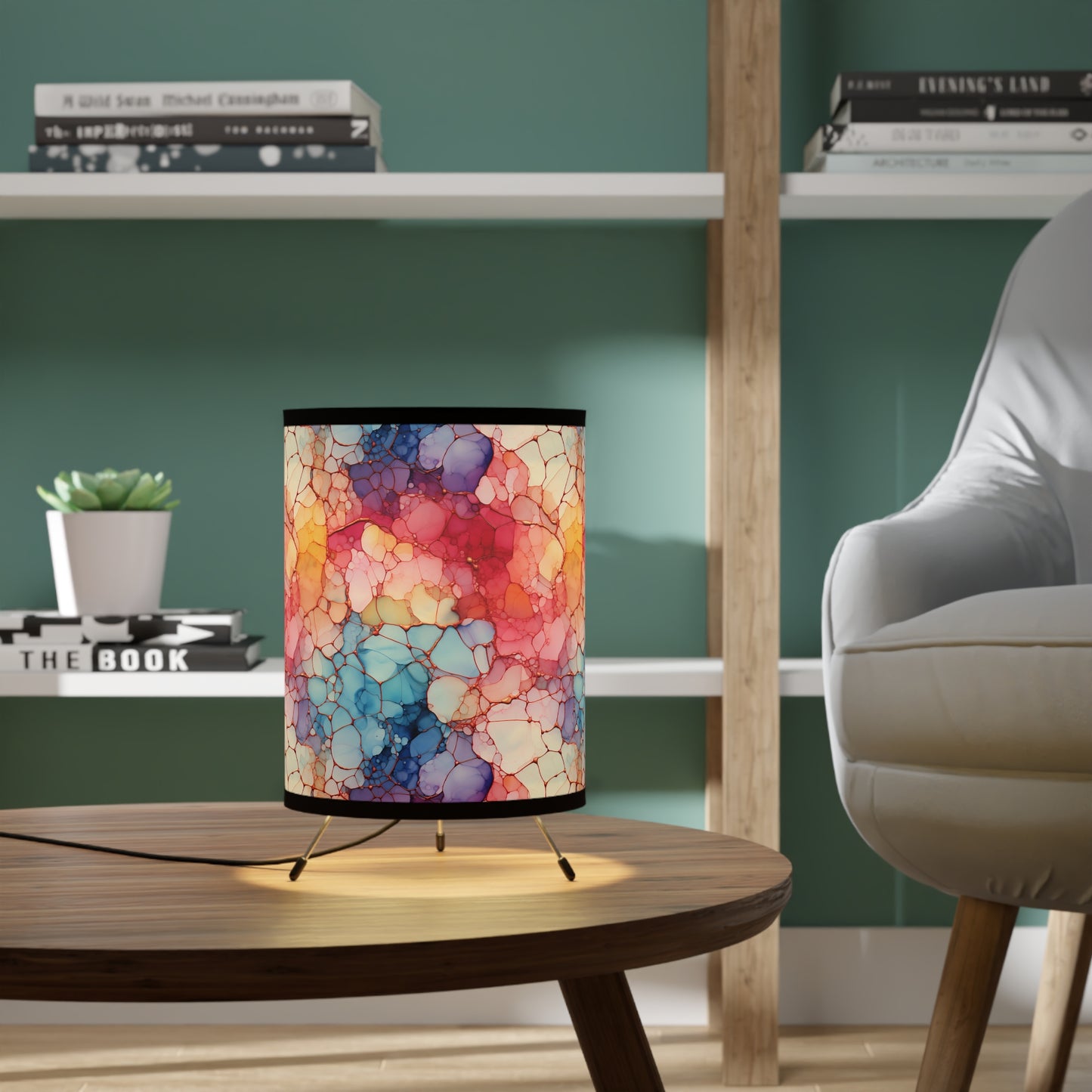 Beautiful Multi Watercolor 7 - Abstract Rainbow - Tripod Lamp with High-Res Printed Shade, US\CA plug