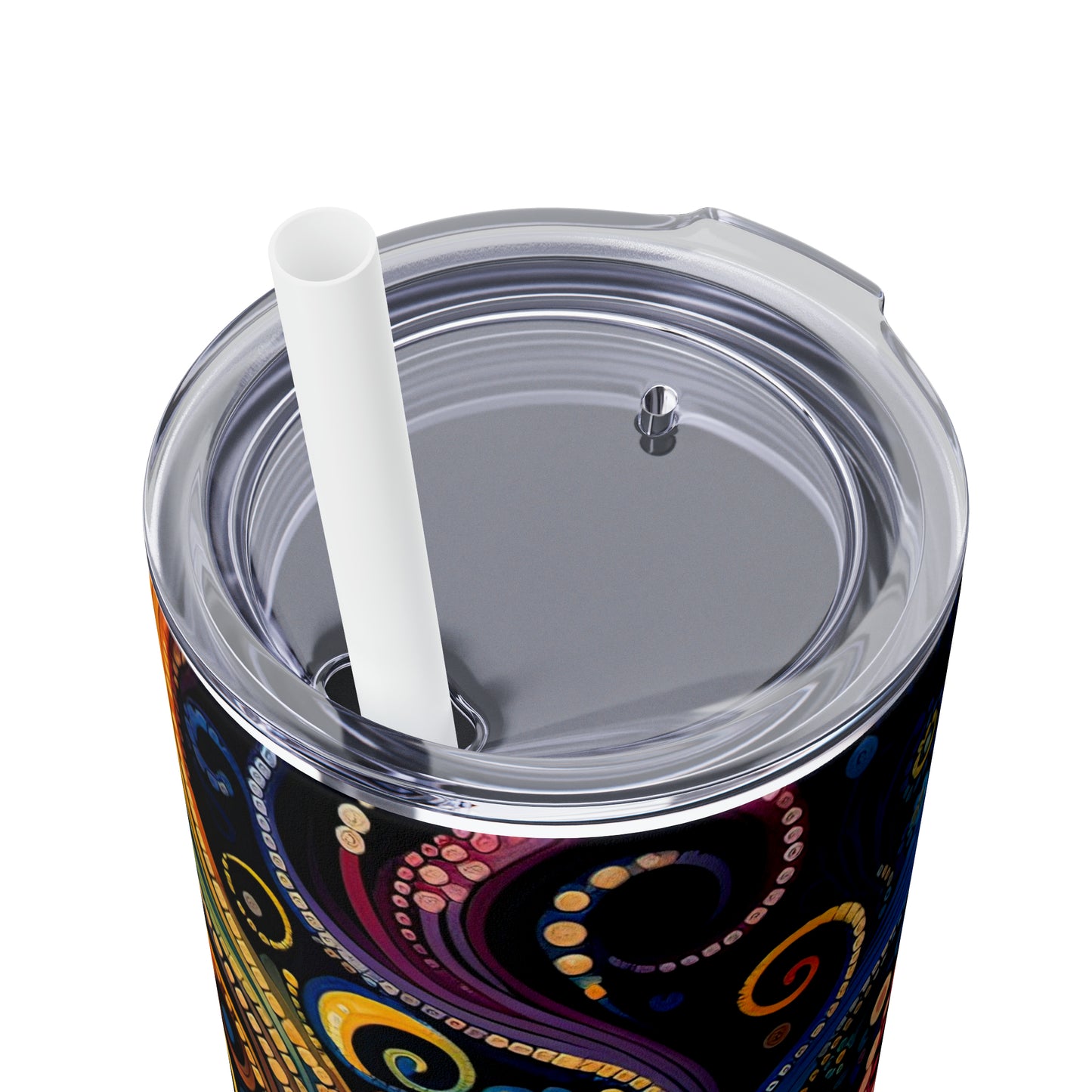 Colorful Psychedelic Swirls 1.12 - Skinny Tumbler with Straw, 20oz - Stainless Steel