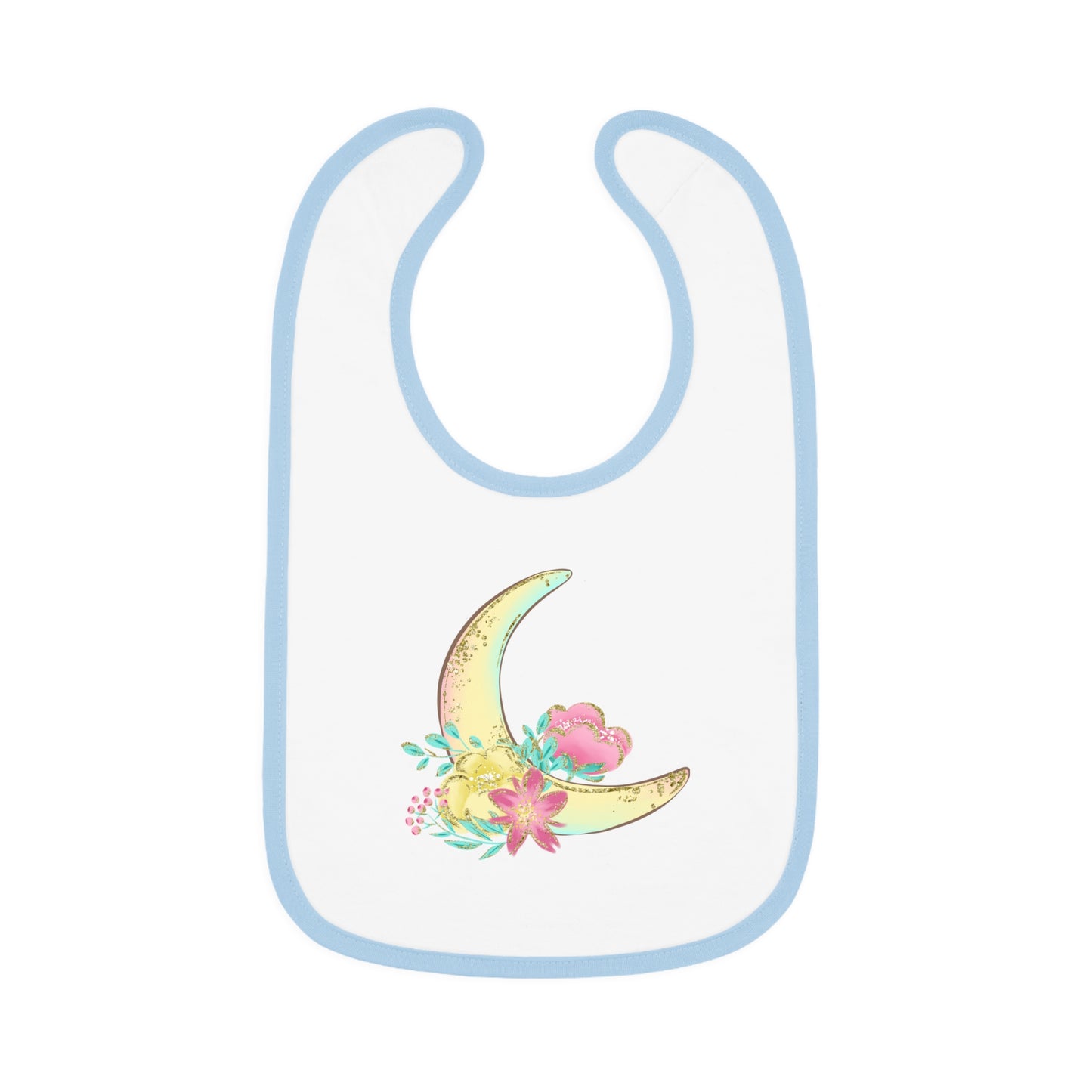 Flowers and Moon - Baby Contrast Trim Jersey Bib