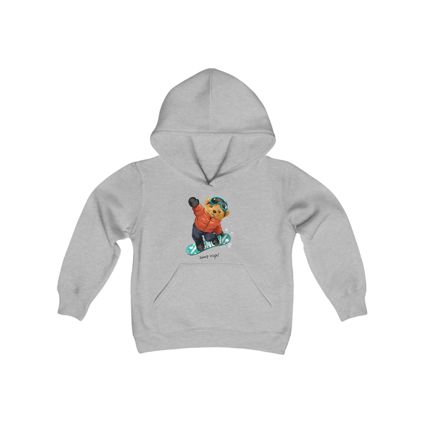 Snowboarding Teddy Bear - Jump High! - Youth Heavy Blend Hooded Sweatshirt