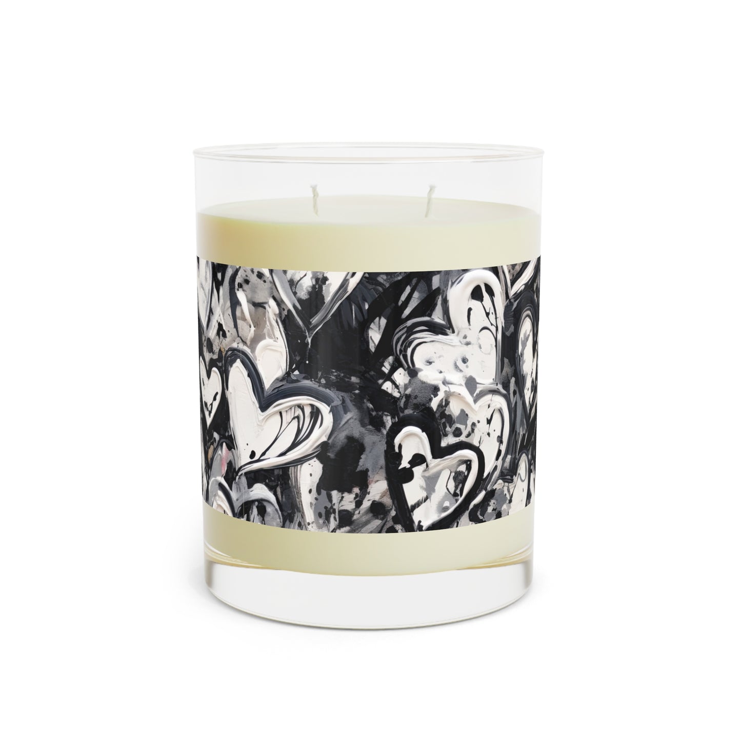 Black and White Painted Hearts - Scented Candle - 11oz