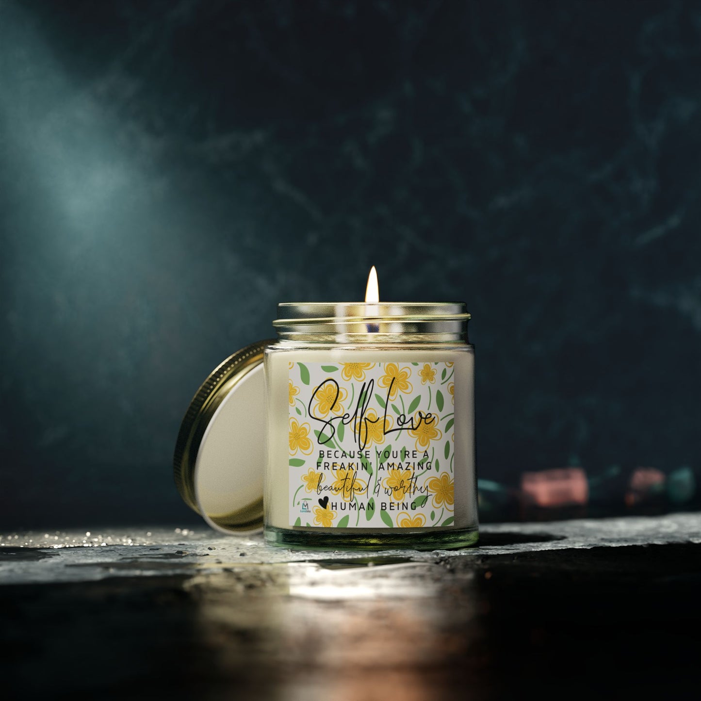 Self Love - Because You're Freaking Amazing - Motivational Scented Candle - Coconut Apricot Wax (4oz, 9oz)