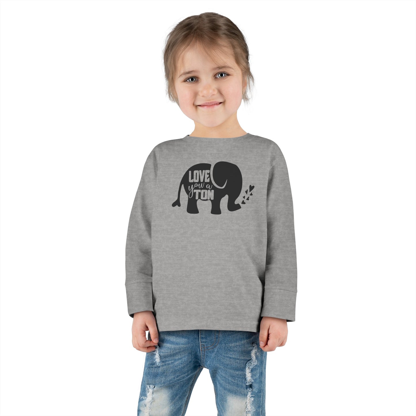 Love You a Ton - Cute Elephant - Hearts - Toddler Long Sleeve Tee