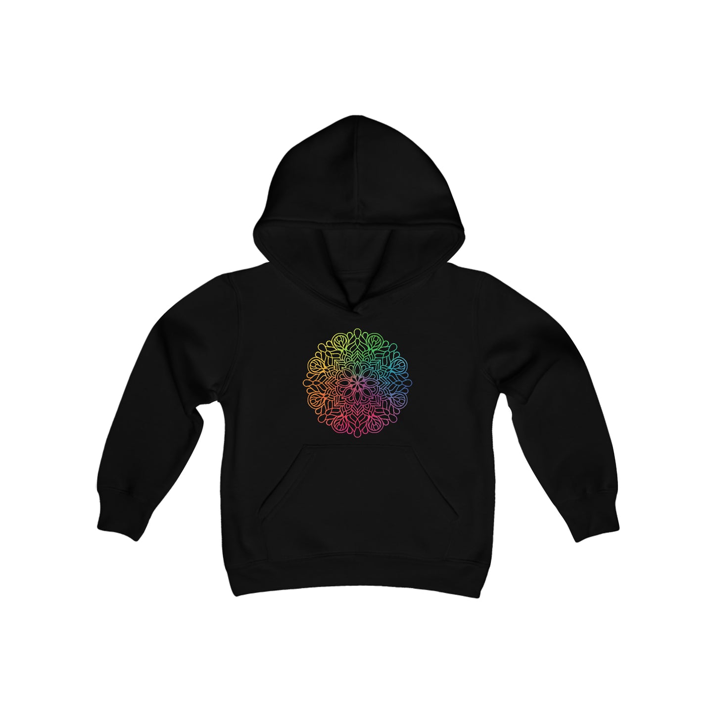 Rainbow Mandala Outline - Youth Heavy Blend Hooded Sweatshirt