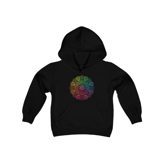 Rainbow Mandala Outline - Youth Heavy Blend Hooded Sweatshirt