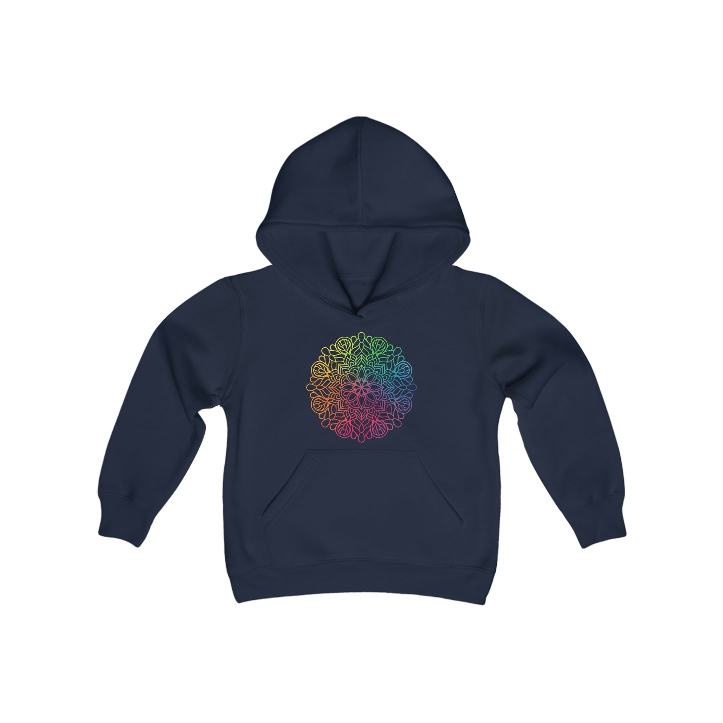 Rainbow Mandala Outline - Youth Heavy Blend Hooded Sweatshirt