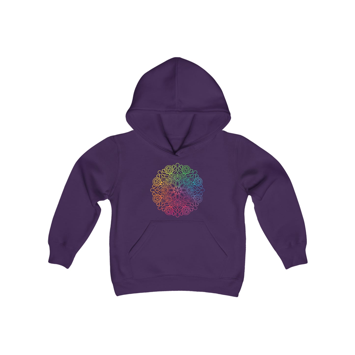 Rainbow Mandala Outline - Youth Heavy Blend Hooded Sweatshirt