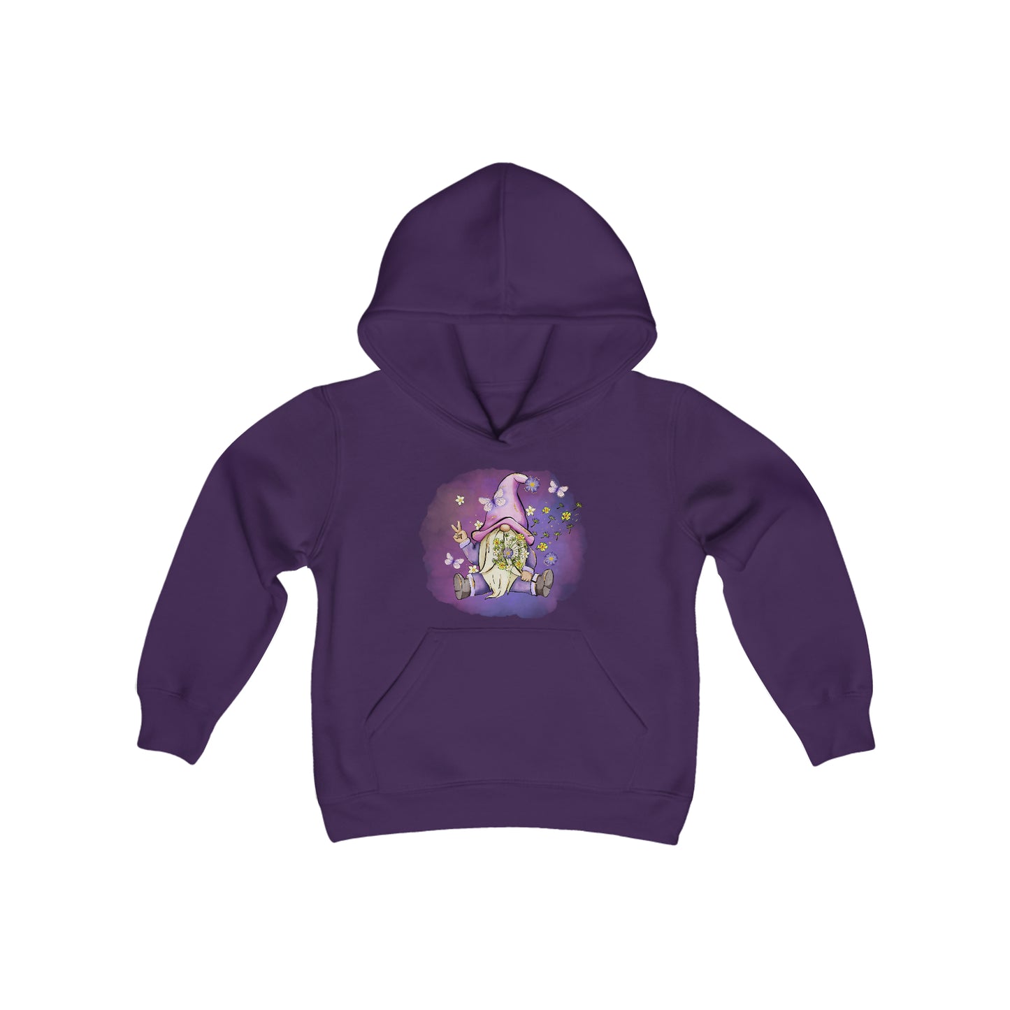 Peace Gnome - Flowers - Butterflies - Youth Heavy Blend Hooded Sweatshirt