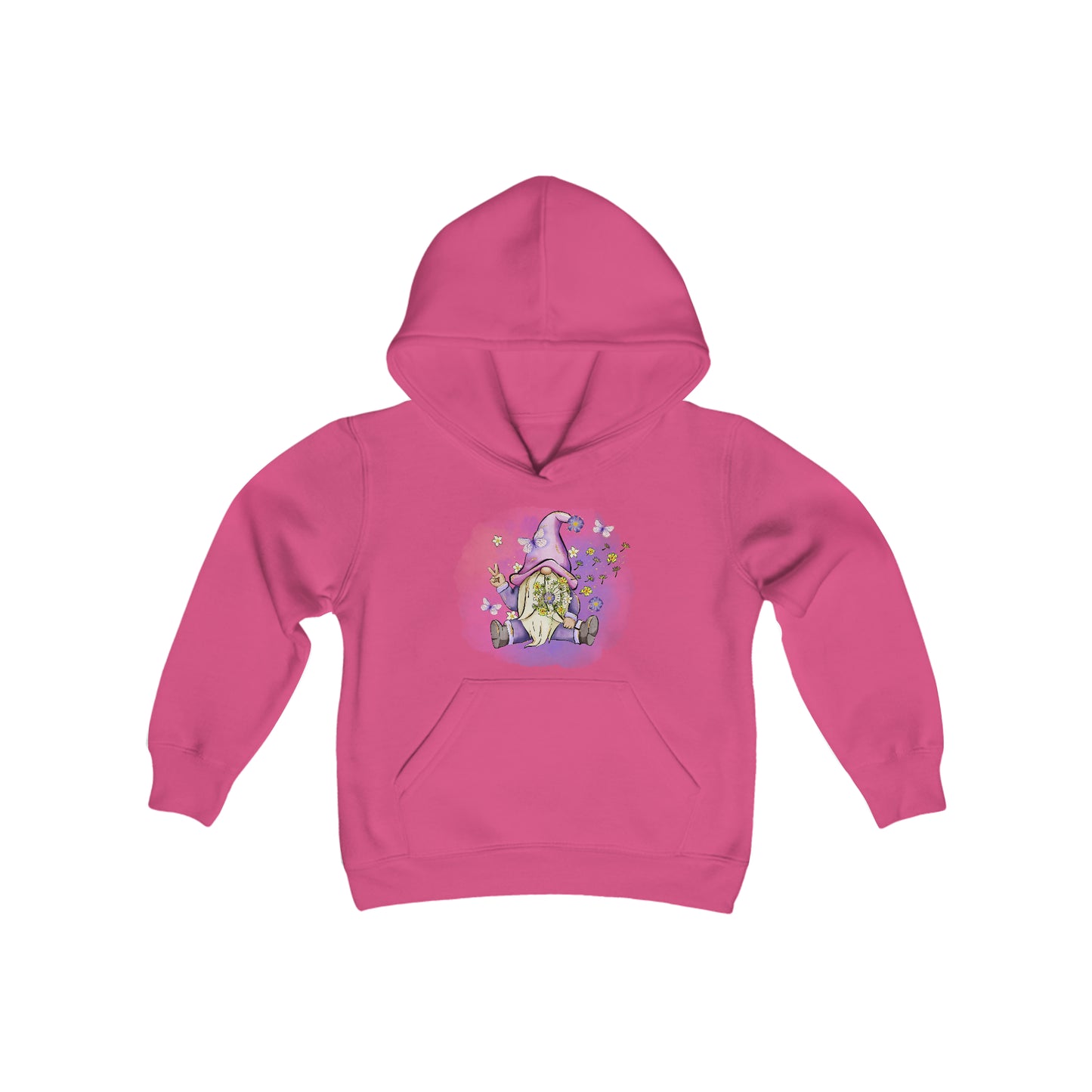 Peace Gnome - Flowers - Butterflies - Youth Heavy Blend Hooded Sweatshirt