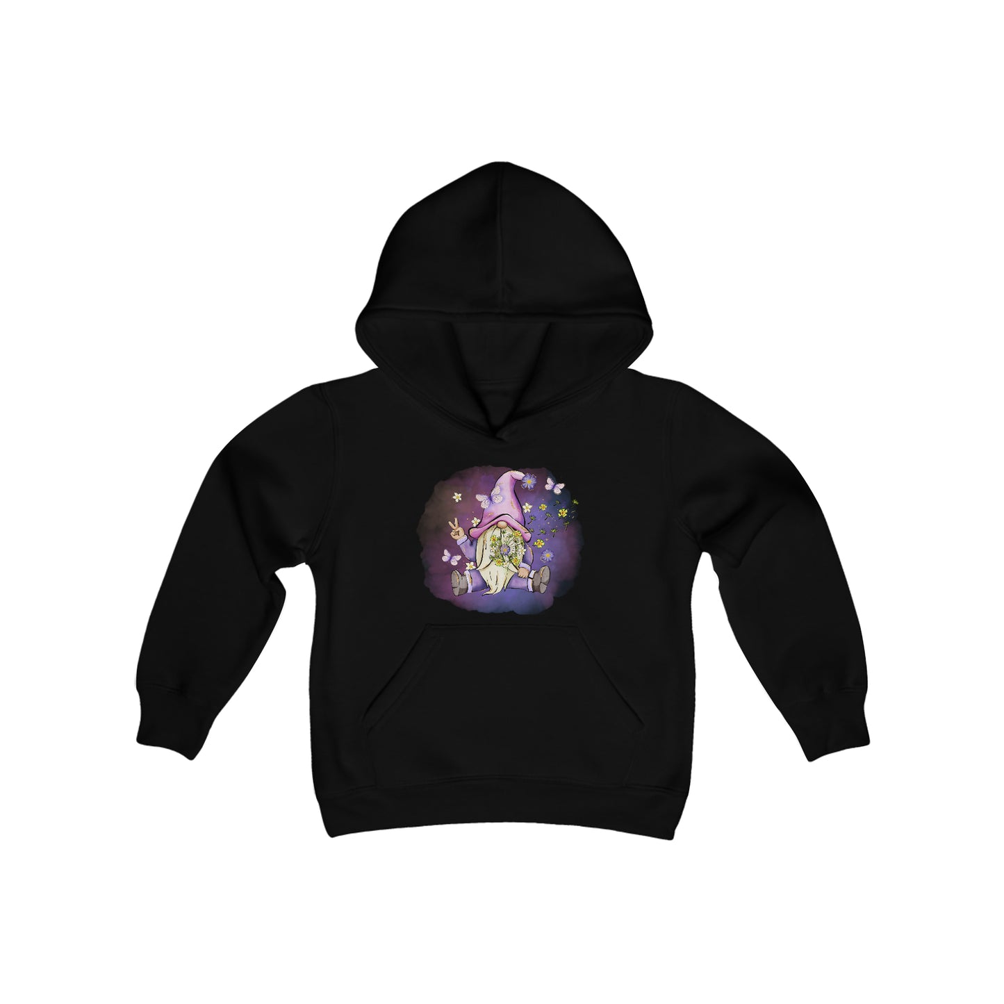 Peace Gnome - Flowers - Butterflies - Youth Heavy Blend Hooded Sweatshirt