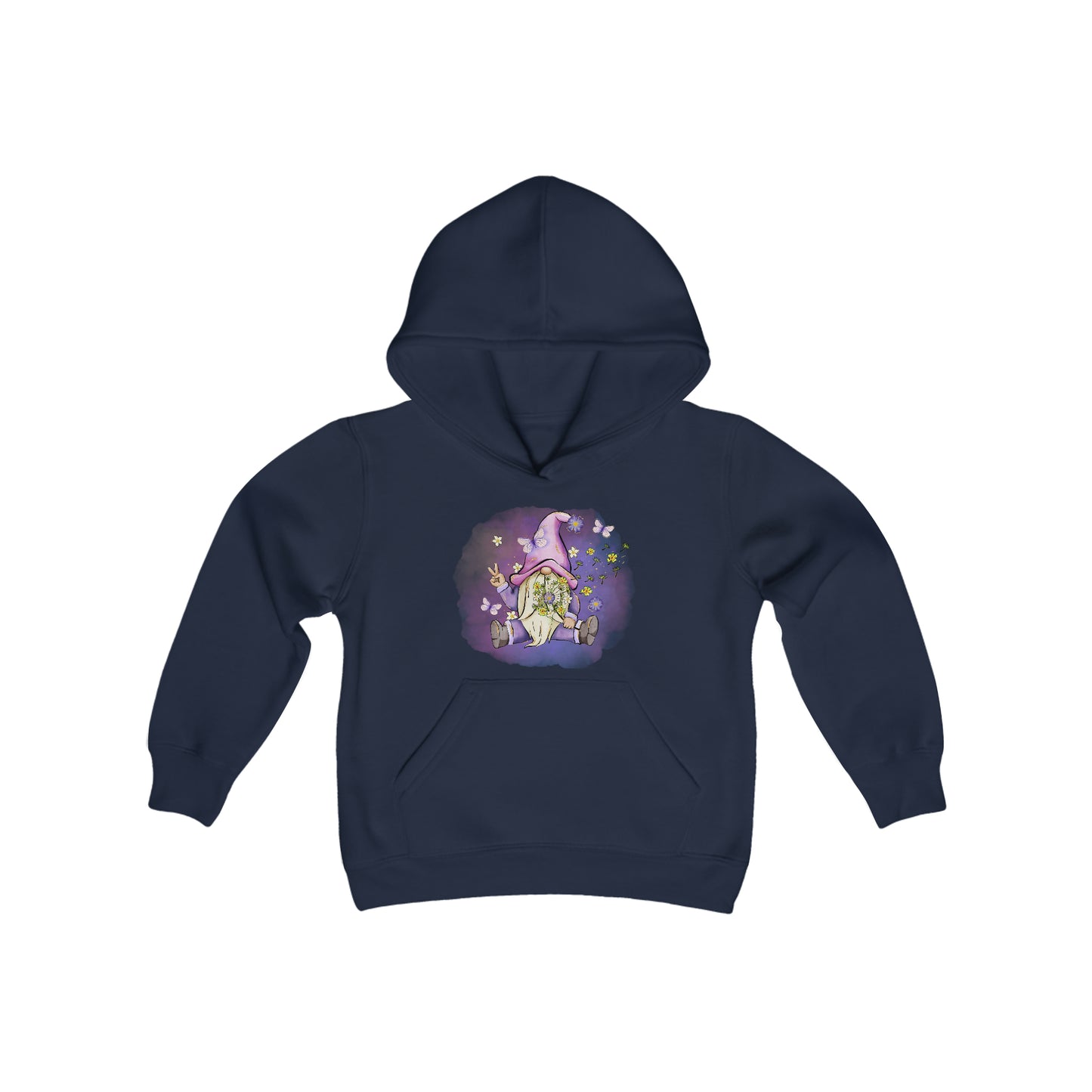 Peace Gnome - Flowers - Butterflies - Youth Heavy Blend Hooded Sweatshirt